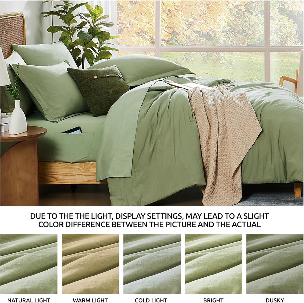 WRENSONGE Queen Comforter Set - 7 Pieces Sage Green Soft Bed in a Bag Queen with Fitted Sheet, Flat Sheet, 2 Pillow Shams, and 2 Pillowcases- Warm Bedding Sets Queen for All Season