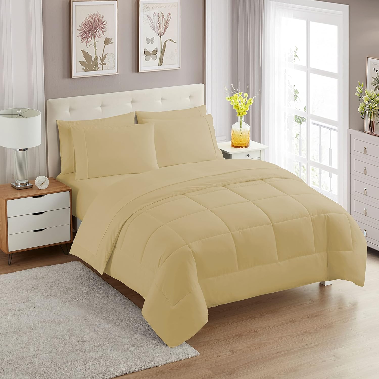 Sweet Home Collection 5 Piece Comforter Set Bag Solid Color All Season Soft Down Alternative Blanket & Luxurious Microfiber Bed Sheets, Gray, Twin