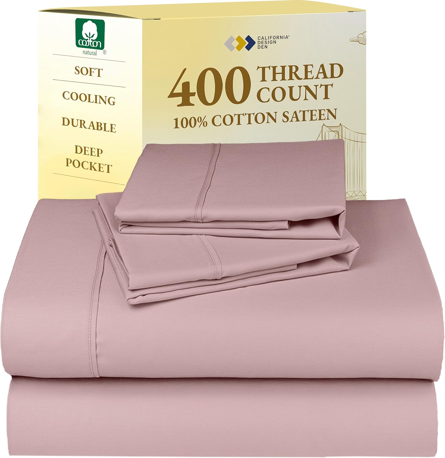 California Design Den King Size Sheets Set - Soft 400 Thread Count Sateen, Natural 100% Cotton Sheets King Size, Deep Pockets with All Around Elastic for a Snug Fit, Cool & Durable Bedding - White