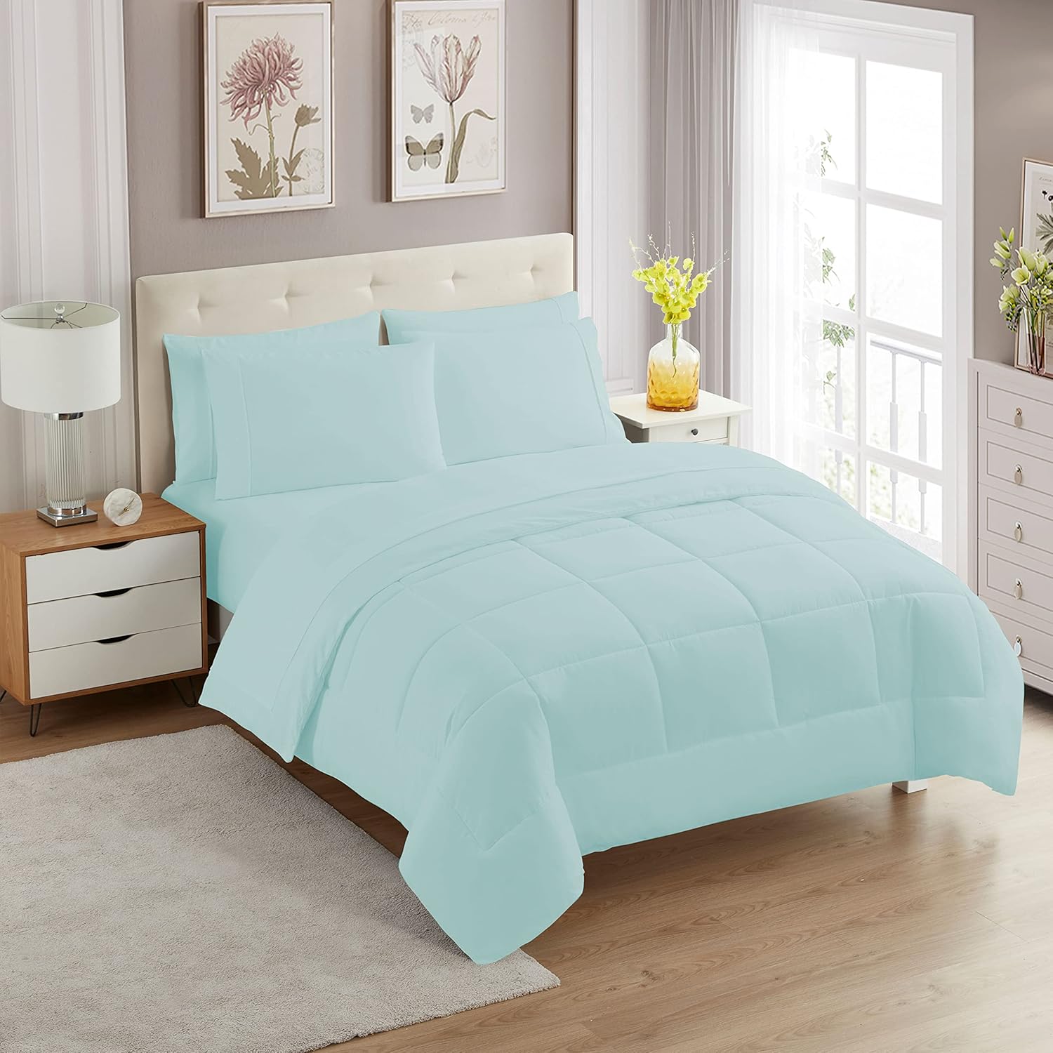 Sweet Home Collection 5 Piece Comforter Set Bag Solid Color All Season Soft Down Alternative Blanket & Luxurious Microfiber Bed Sheets, Gray, Twin