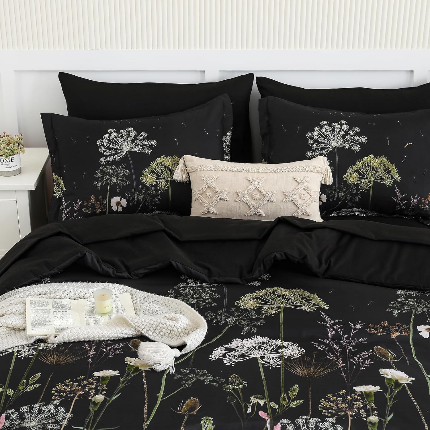 Yiran King Size Comforter Set, 7 Piece Comforter Floral Black Green Bedding Set, Soft Bed in a Bag King, Comforter, Sheets, Pillowcases & Shams