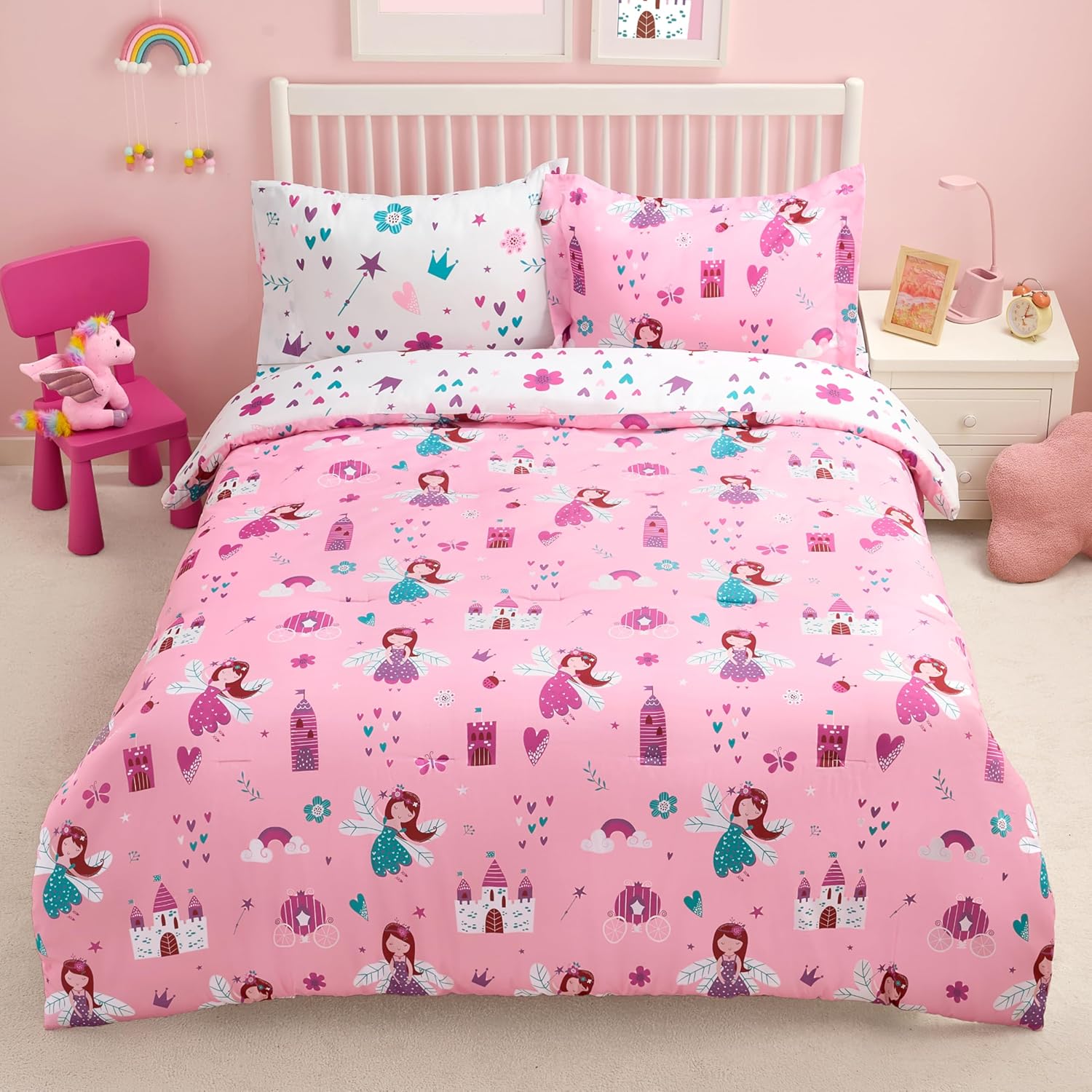 Joiedomi Kid Twin Comforter Set 5 Piece Unicorn Bedding Set for Boys Girls Super Soft Microfiber Bed in a Bag with Comforter Sheets Pillowcase Sham