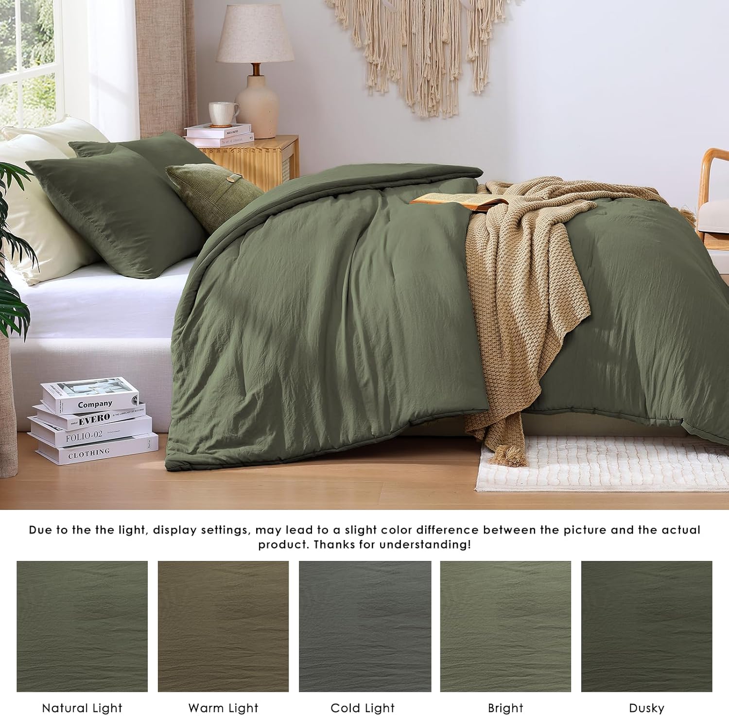 WRENSONGE King Size Comforter Set - 3 Pieces Olive Green Comforter Prewashed Soft Lightweight for All Seasons,Fluffy Down Alternative Comforter King Size with 2 Pillow Shams