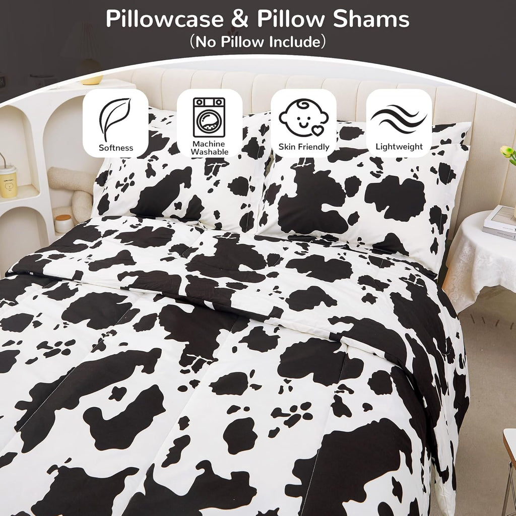 Viviland Kids Twin Bedding Sets for Girls, Boys Soft Twin Comforter Set with Sheets, 5 Pieces Microfiber Bed in a Bag, Cow Animal