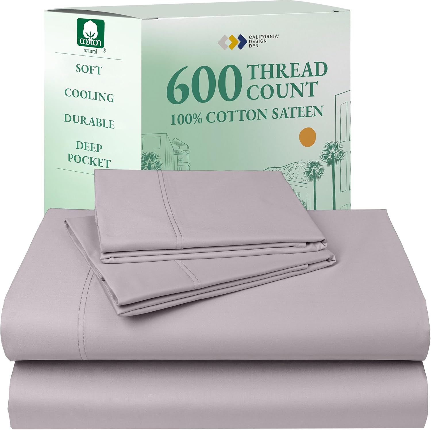 California Design Den Queen Sheet Set - Luxury 600 Thread Count Sateen, 100% Cotton Deep Pocket Queen Sheets with All Around Elastic, Snug Fit, Hotel Quality Bedding Set - White