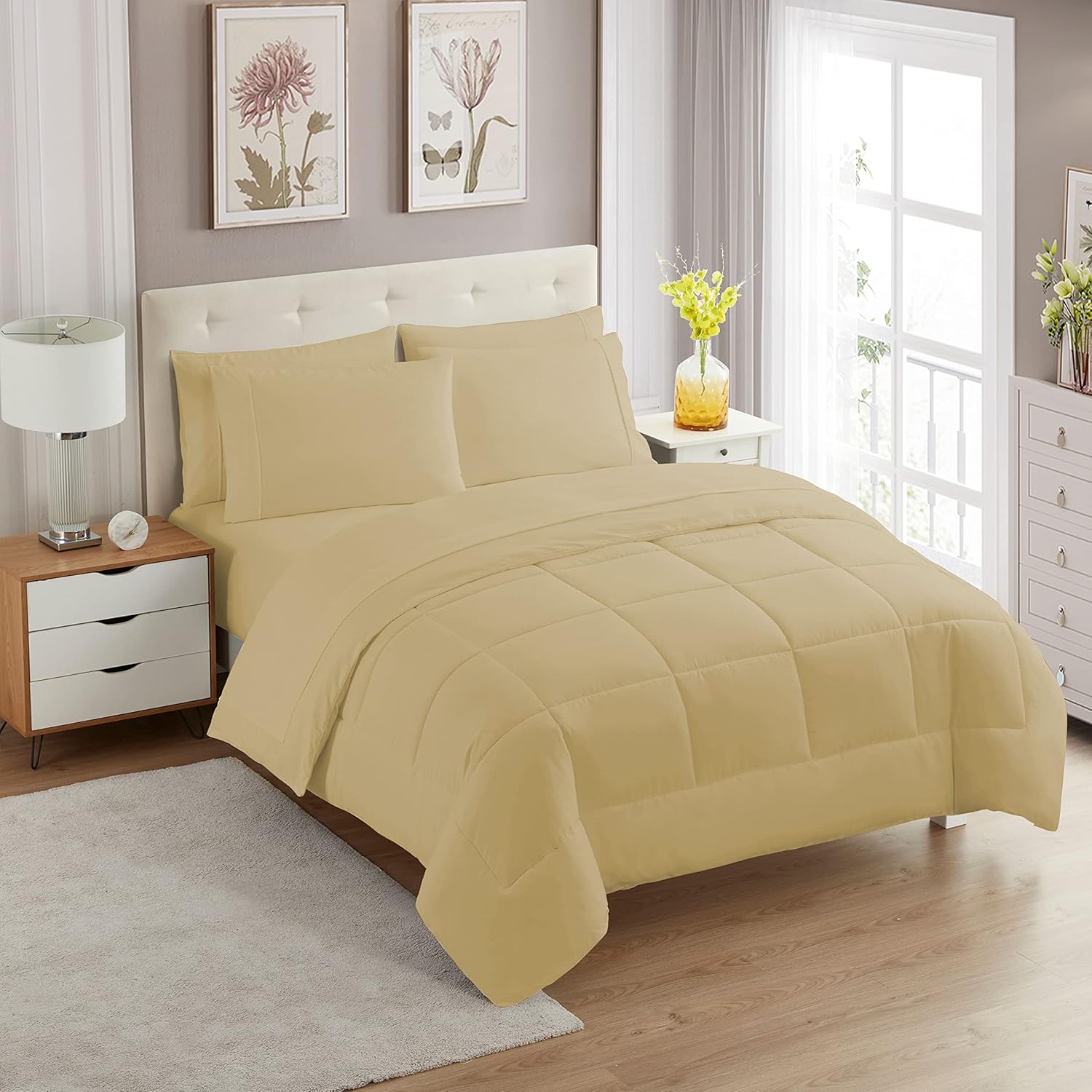 Sweet Home Collection 5 Piece Comforter Set Bag Solid Color All Season Soft Down Alternative Blanket & Luxurious Microfiber Bed Sheets, Gray, Twin