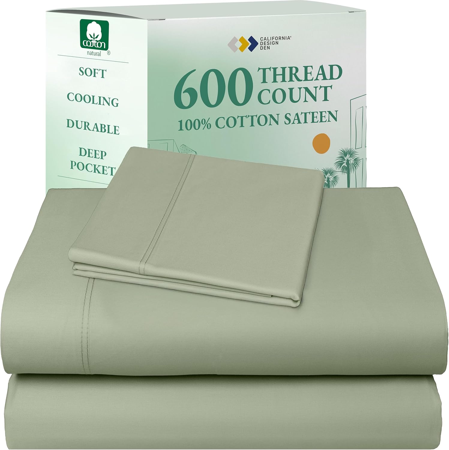 California Design Den Queen Sheet Set - Luxury 600 Thread Count Sateen, 100% Cotton Deep Pocket Queen Sheets with All Around Elastic, Snug Fit, Hotel Quality Bedding Set - White