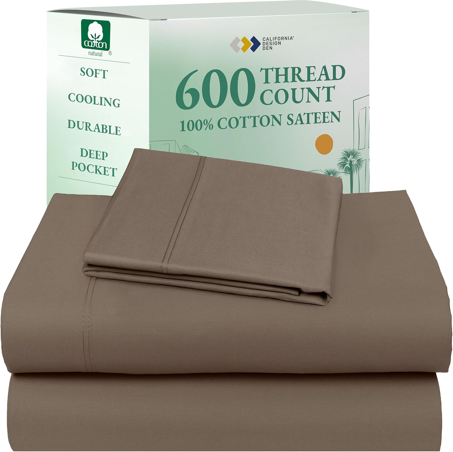 California Design Den Queen Sheet Set - Luxury 600 Thread Count Sateen, 100% Cotton Deep Pocket Queen Sheets with All Around Elastic, Snug Fit, Hotel Quality Bedding Set - White