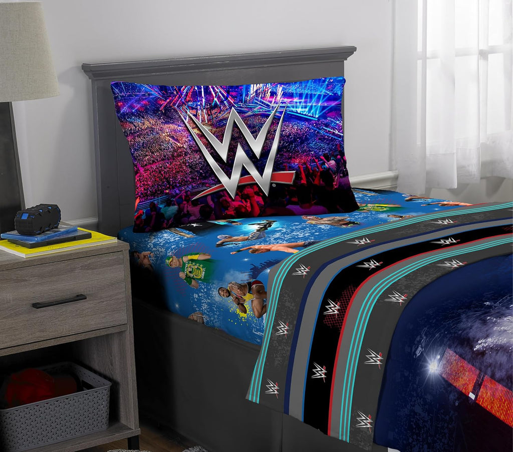 WWE Wrestlemania Kids Bedding Set, Super Soft Microfiber Comforter & Sheet Set, 4-Piece Twin, (Officially Licensed Product) by Franco