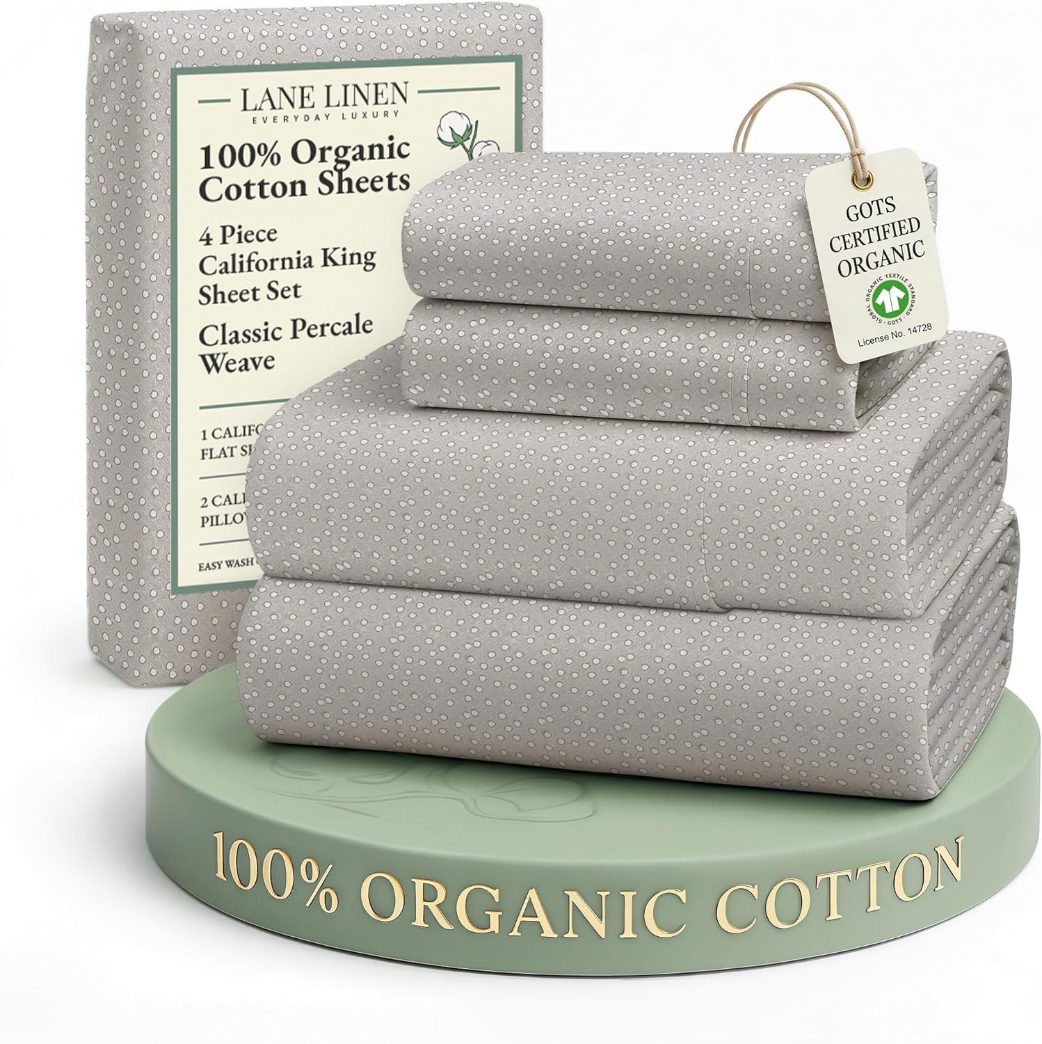 LANE LINEN 100% Organic Cotton King Size Sheets Set, Soft & Comfy All Season Breathable Sheets King Size, Percale Weave Fully Elasticized Eco Friendly Naturally Cooling King White Bed Sheets