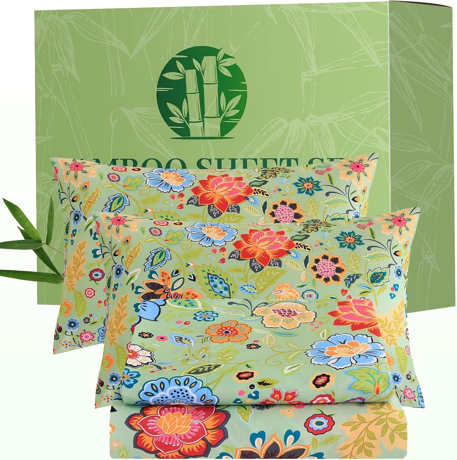 Bedlifes Queen Sheet Set Ultra Soft Breathable Silky Flower Bed Sheets Deep Pocket 100% Microfiber Bedding Sheets 4 Piece Queen Size Floral Spring