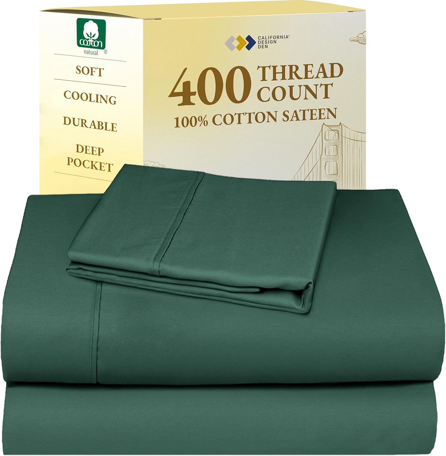 California Design Den King Size Sheets Set - Soft 400 Thread Count Sateen, Natural 100% Cotton Sheets King Size, Deep Pockets with All Around Elastic for a Snug Fit, Cool & Durable Bedding - White
