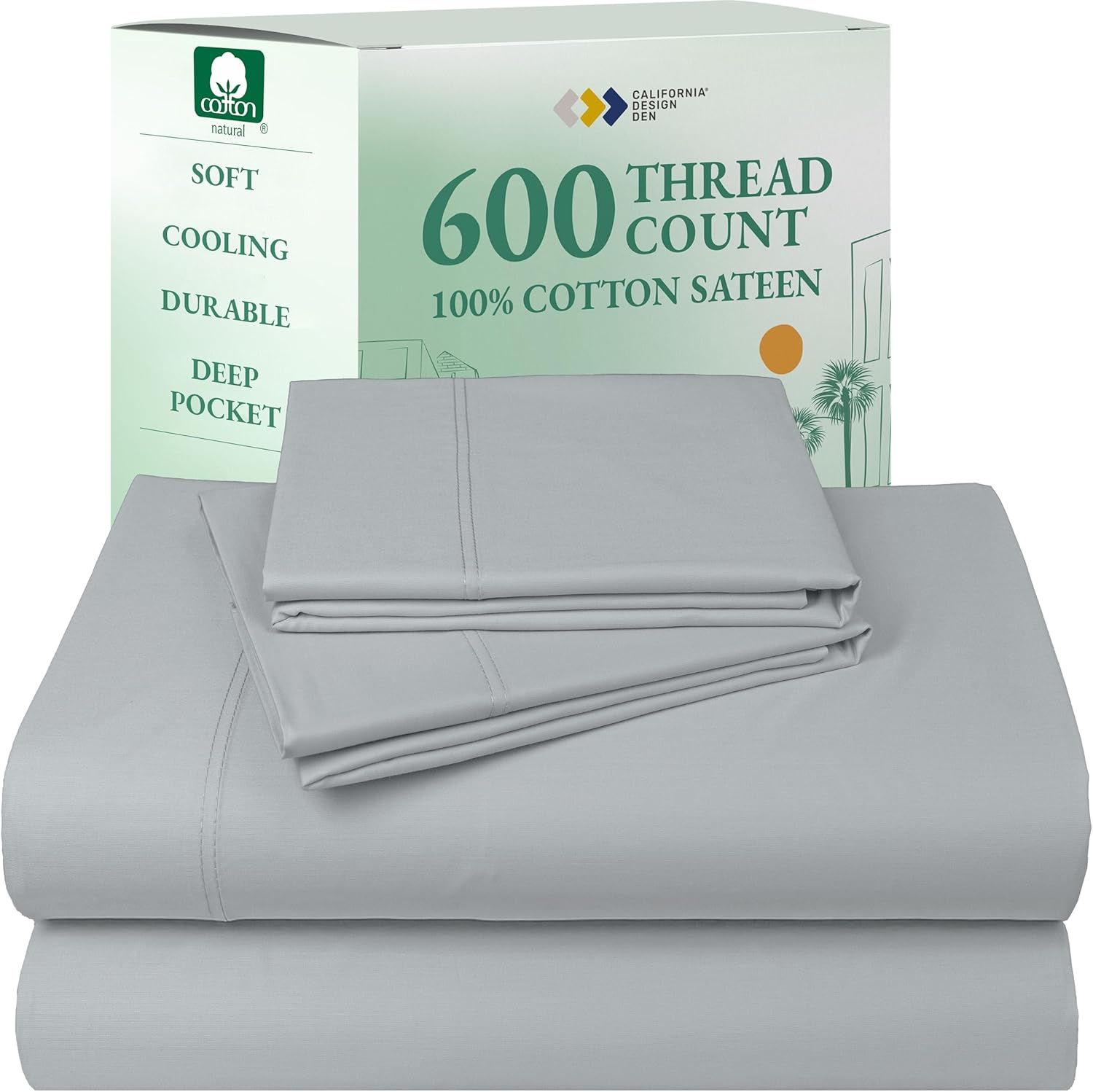 California Design Den Queen Sheet Set - Luxury 600 Thread Count Sateen, 100% Cotton Deep Pocket Queen Sheets with All Around Elastic, Snug Fit, Hotel Quality Bedding Set - White