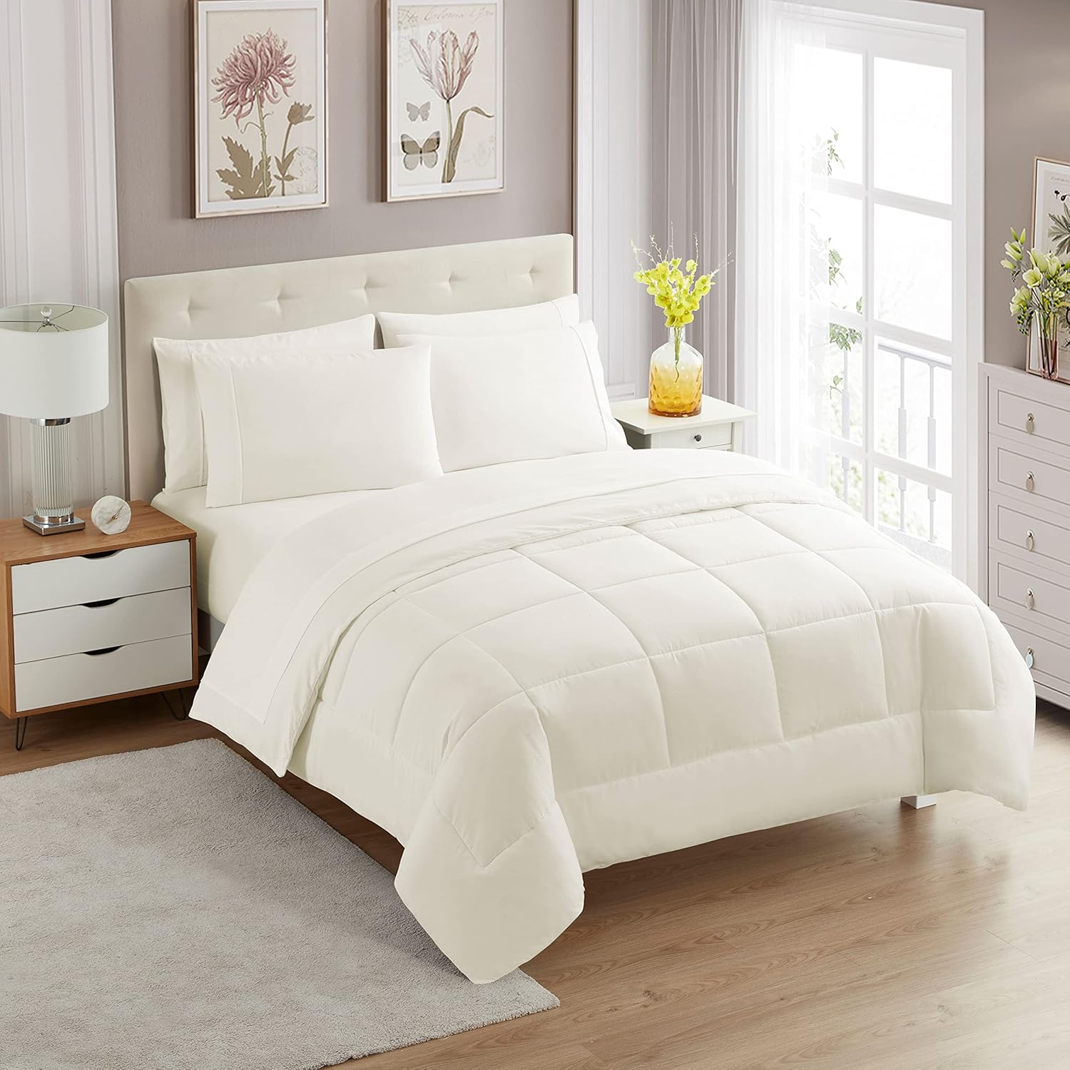 Sweet Home Collection 5 Piece Comforter Set Bag Solid Color All Season Soft Down Alternative Blanket & Luxurious Microfiber Bed Sheets, Gray, Twin