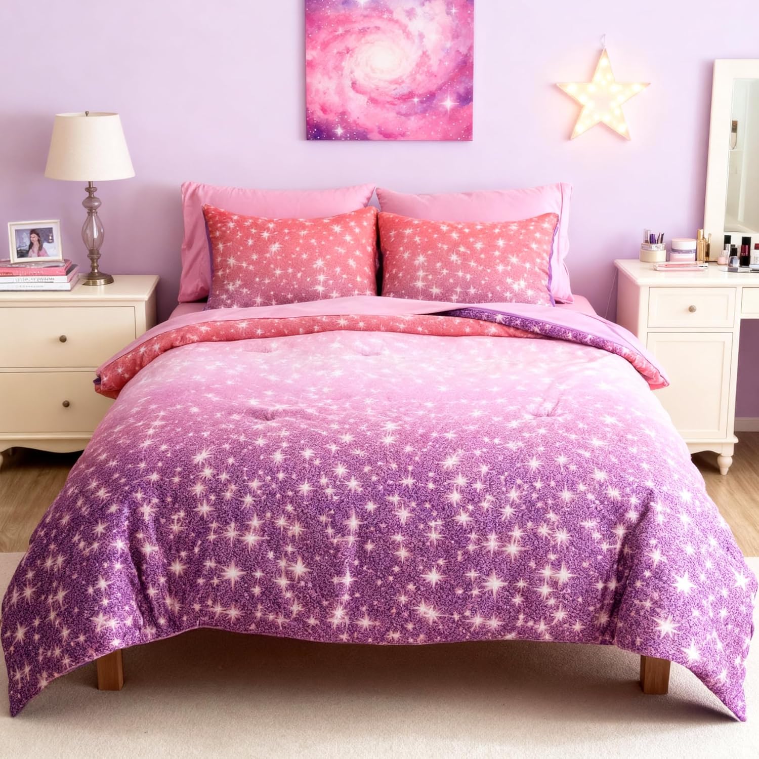 Twin Kids Comforter Set - 5 Pieces Twin Bedding Sets for Boys, Glow in The Dark Space Bed in A Bag with Sheets