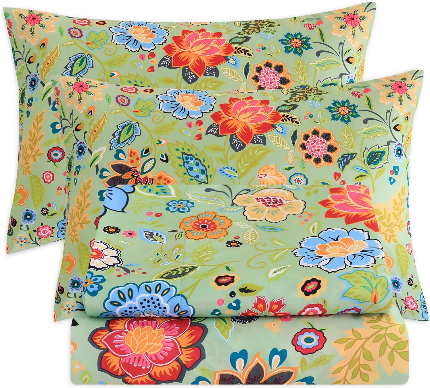 Bedlifes Queen Sheet Set Ultra Soft Breathable Silky Flower Bed Sheets Deep Pocket 100% Microfiber Bedding Sheets 4 Piece Queen Size Floral Spring