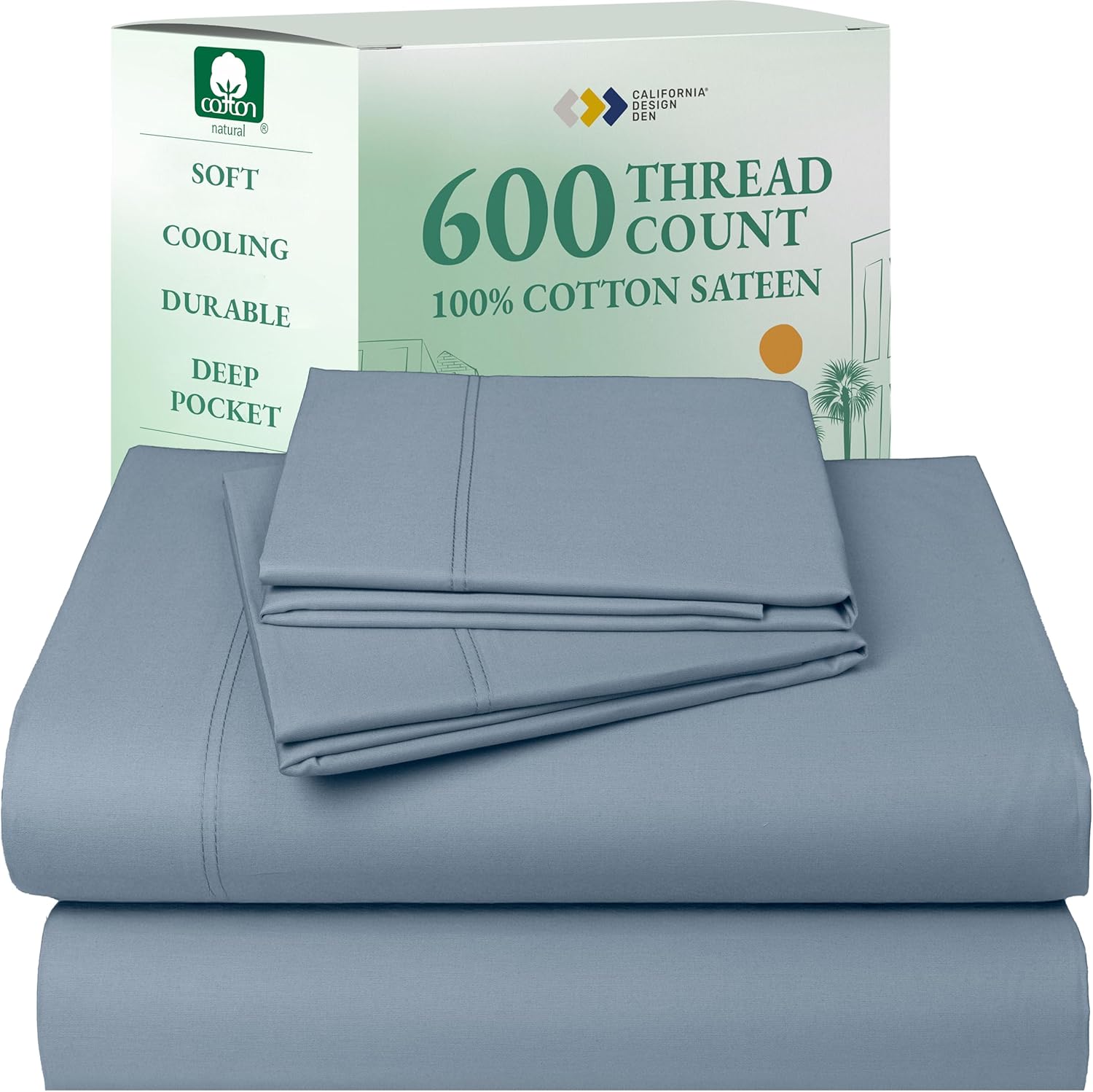 California Design Den Queen Sheet Set - Luxury 600 Thread Count Sateen, 100% Cotton Deep Pocket Queen Sheets with All Around Elastic, Snug Fit, Hotel Quality Bedding Set - White