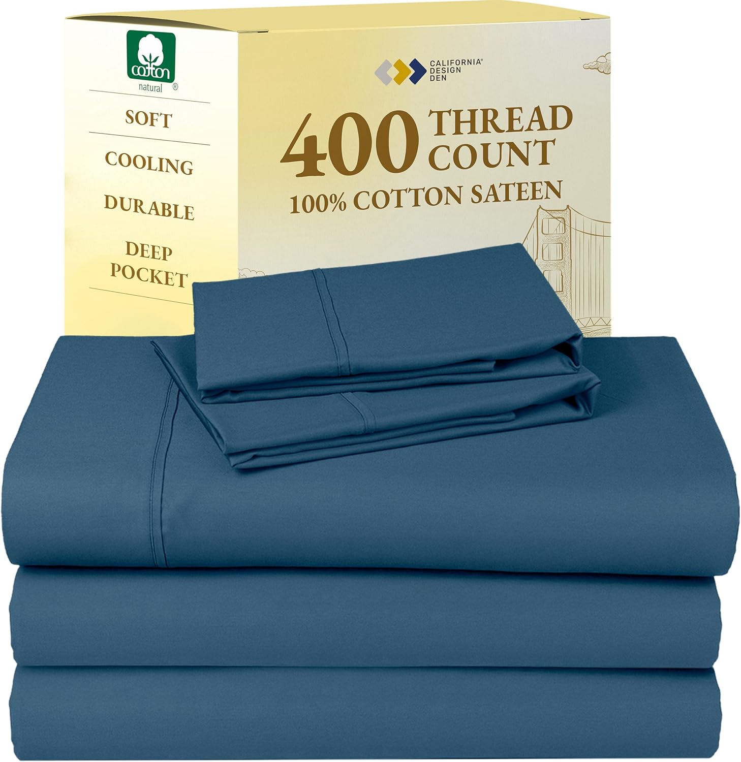 California Design Den King Size Sheets Set - Soft 400 Thread Count Sateen, Natural 100% Cotton Sheets King Size, Deep Pockets with All Around Elastic for a Snug Fit, Cool & Durable Bedding - White