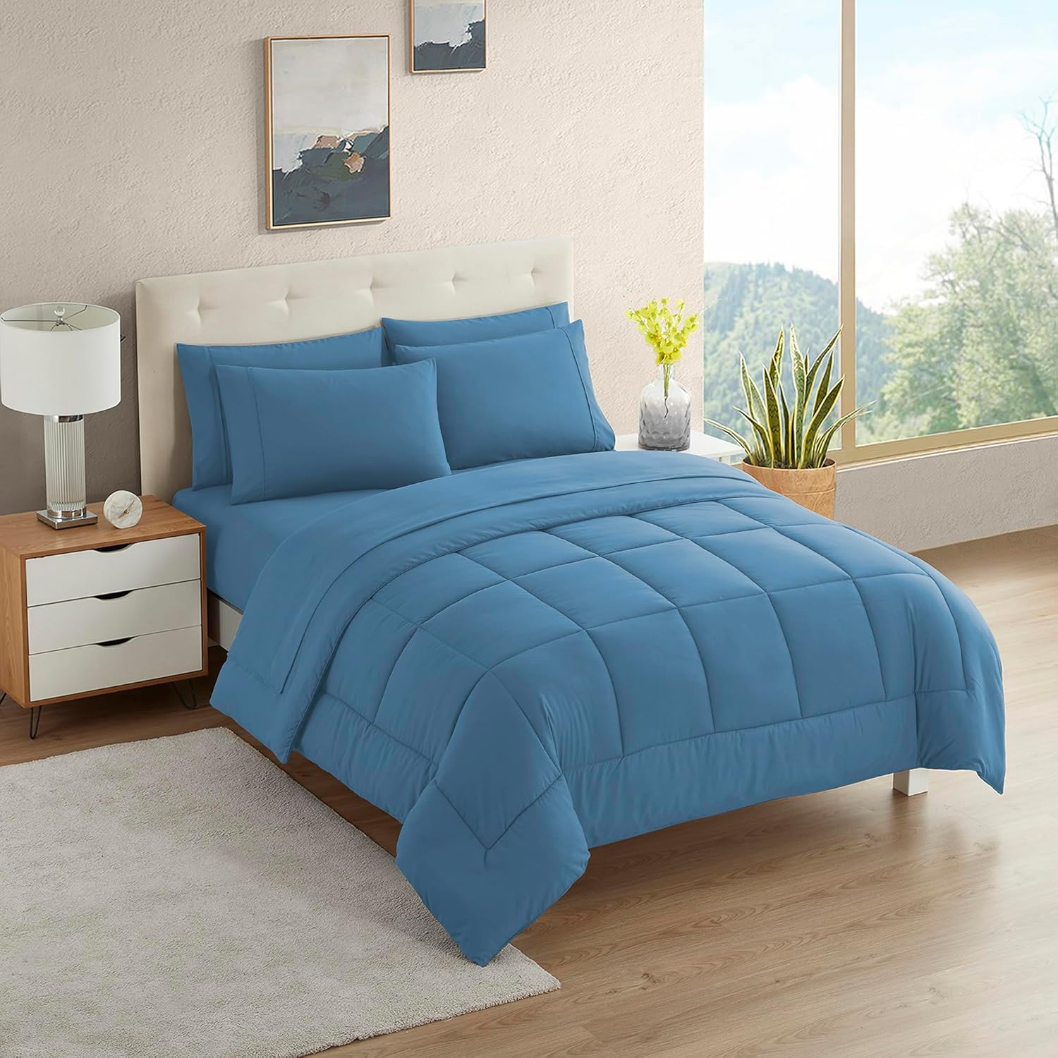 Sweet Home Collection 5 Piece Comforter Set Bag Solid Color All Season Soft Down Alternative Blanket & Luxurious Microfiber Bed Sheets, Gray, Twin