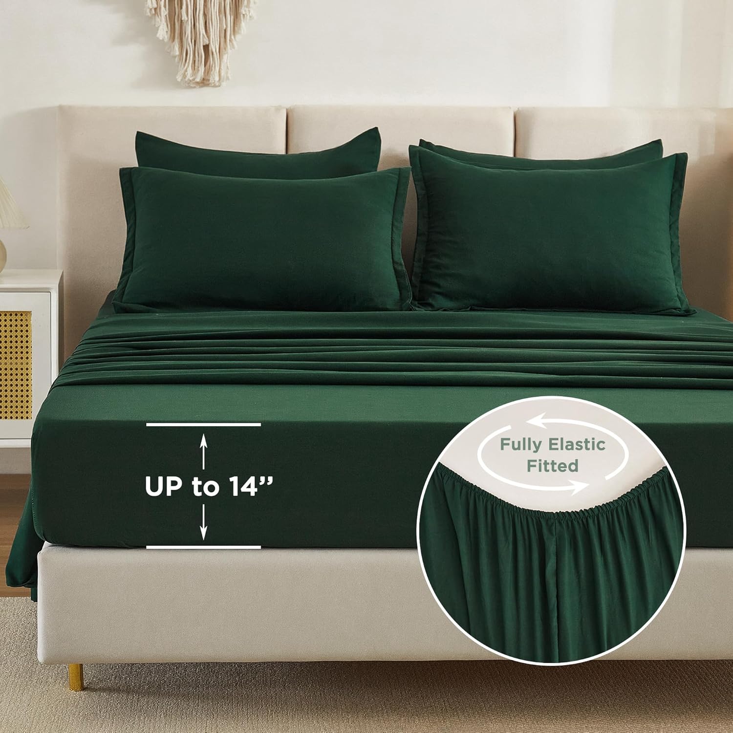 Litanika Queen Comforter Set Dark Emerald Green - 7 Pieces Bed in a Bag Queen Bedding Comforter Sets, Solid Lightweight Bed Set with Comforter, Sheets, Pillowcases & Shams