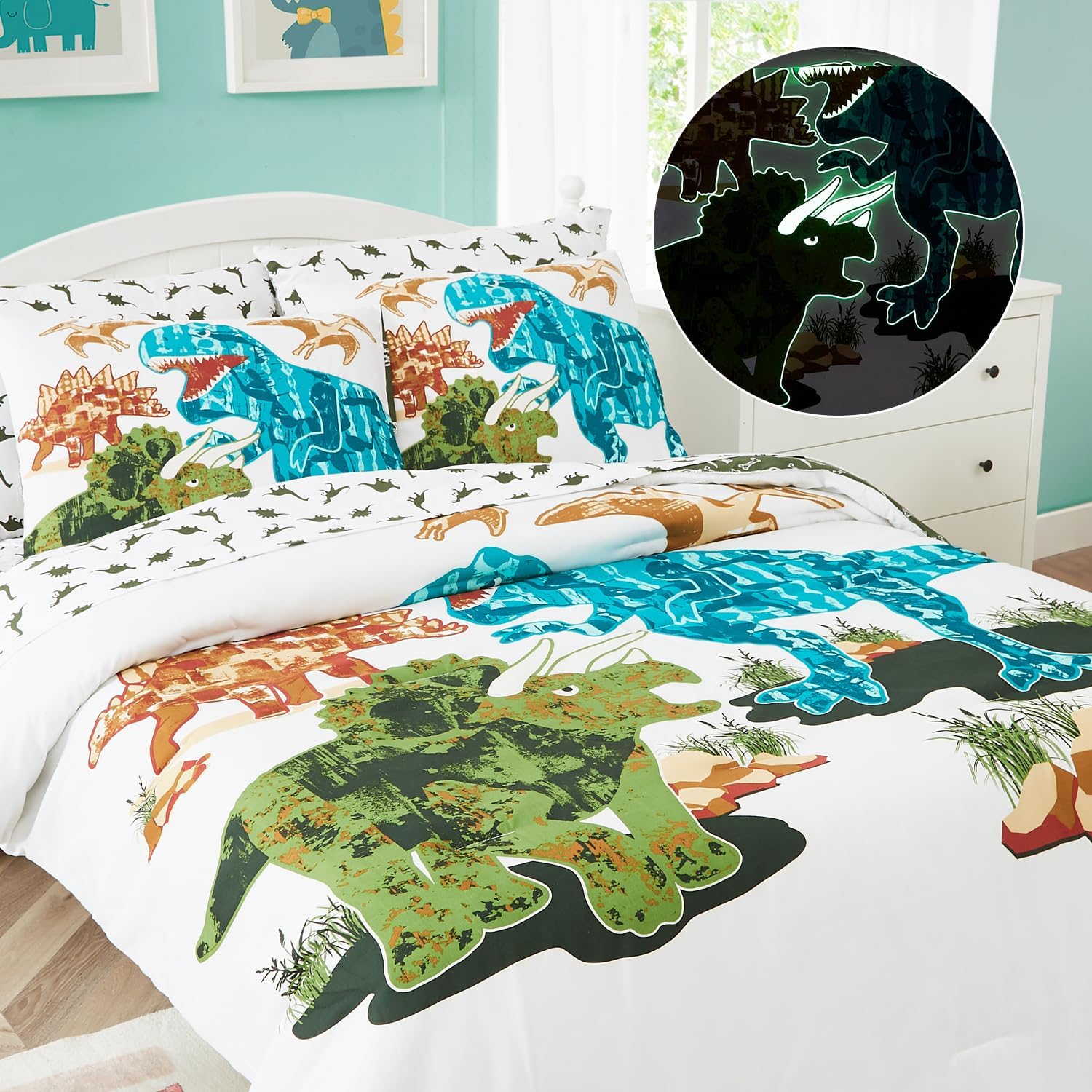 Twin Kids Comforter Set - 5 Pieces Twin Bedding Sets for Boys, Glow in The Dark Space Bed in A Bag with Sheets