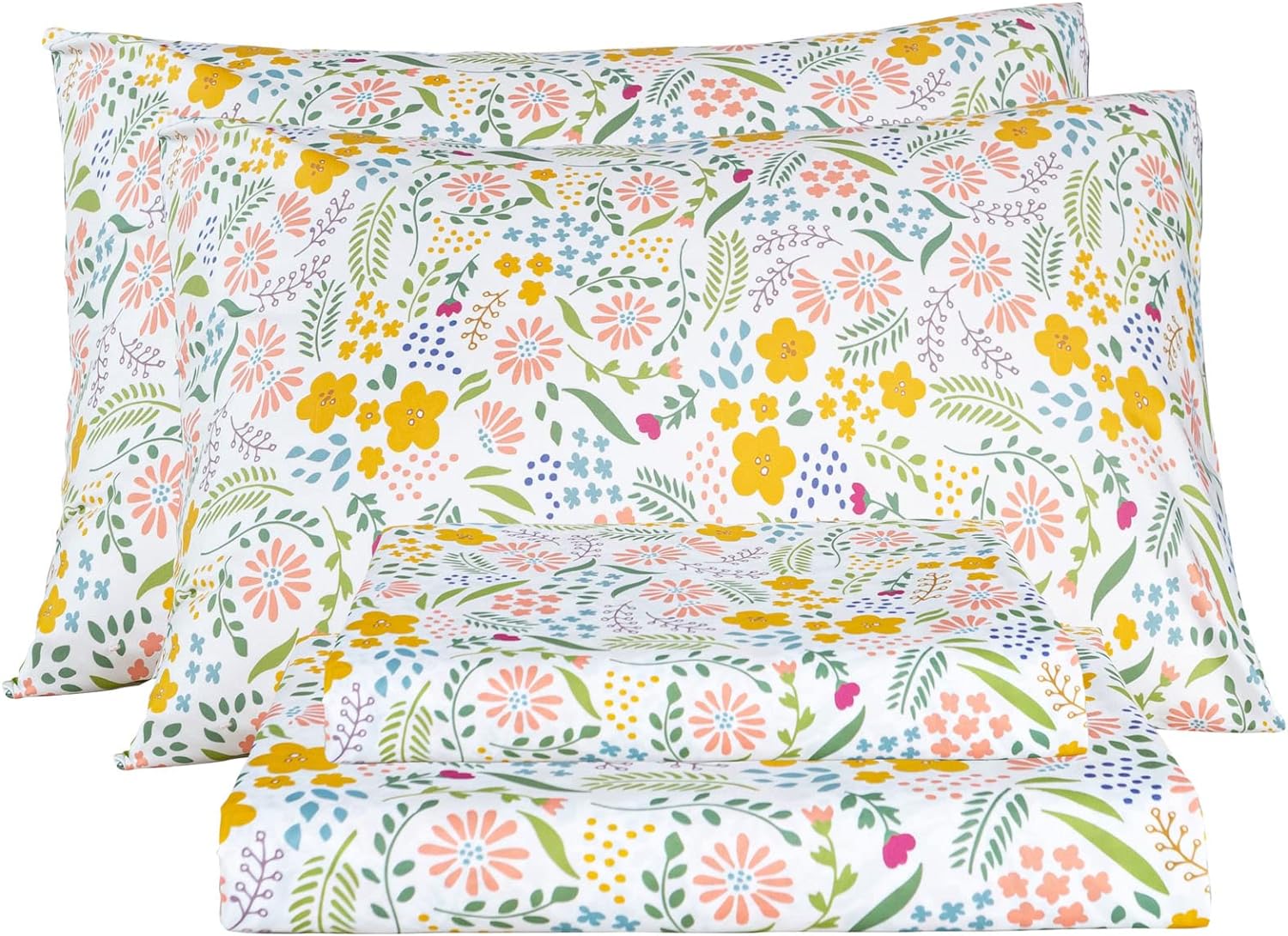 Bedlifes Queen Sheet Set Ultra Soft Breathable Silky Flower Bed Sheets Deep Pocket 100% Microfiber Bedding Sheets 4 Piece Queen Size Floral Spring