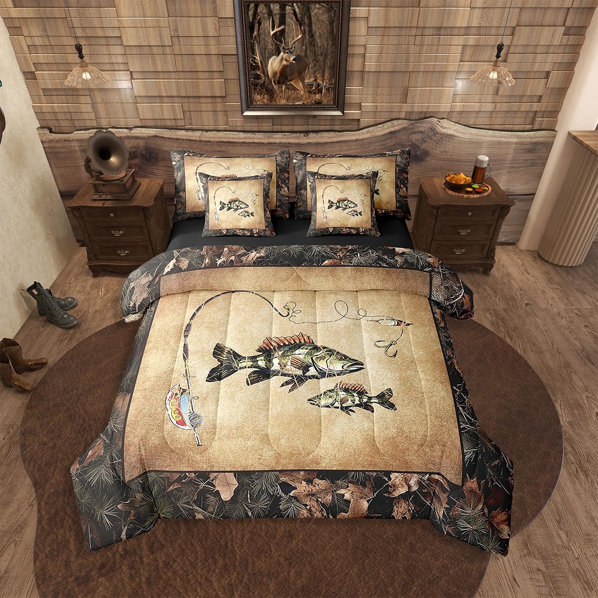 Erosebridal 7 Piece Camo Mallard Duck Comforter Set with Sheets for Kids Boys Men Rustic Farmhouse Cabin Bed in A Bag Queen,Hunting Woodland Duck Bedding Set Country Wood Board Animal Bed Set