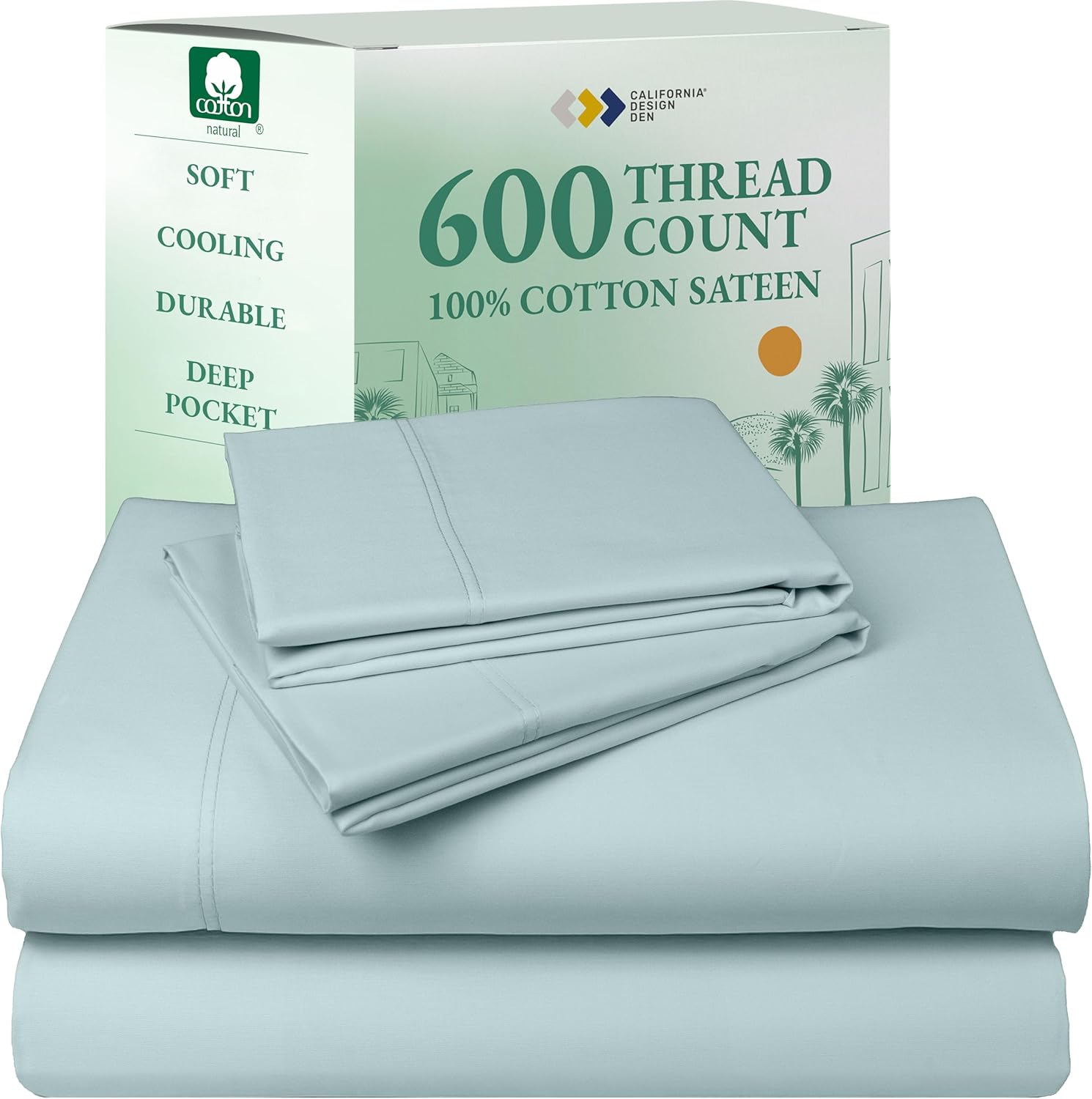 California Design Den Queen Sheet Set - Luxury 600 Thread Count Sateen, 100% Cotton Deep Pocket Queen Sheets with All Around Elastic, Snug Fit, Hotel Quality Bedding Set - White