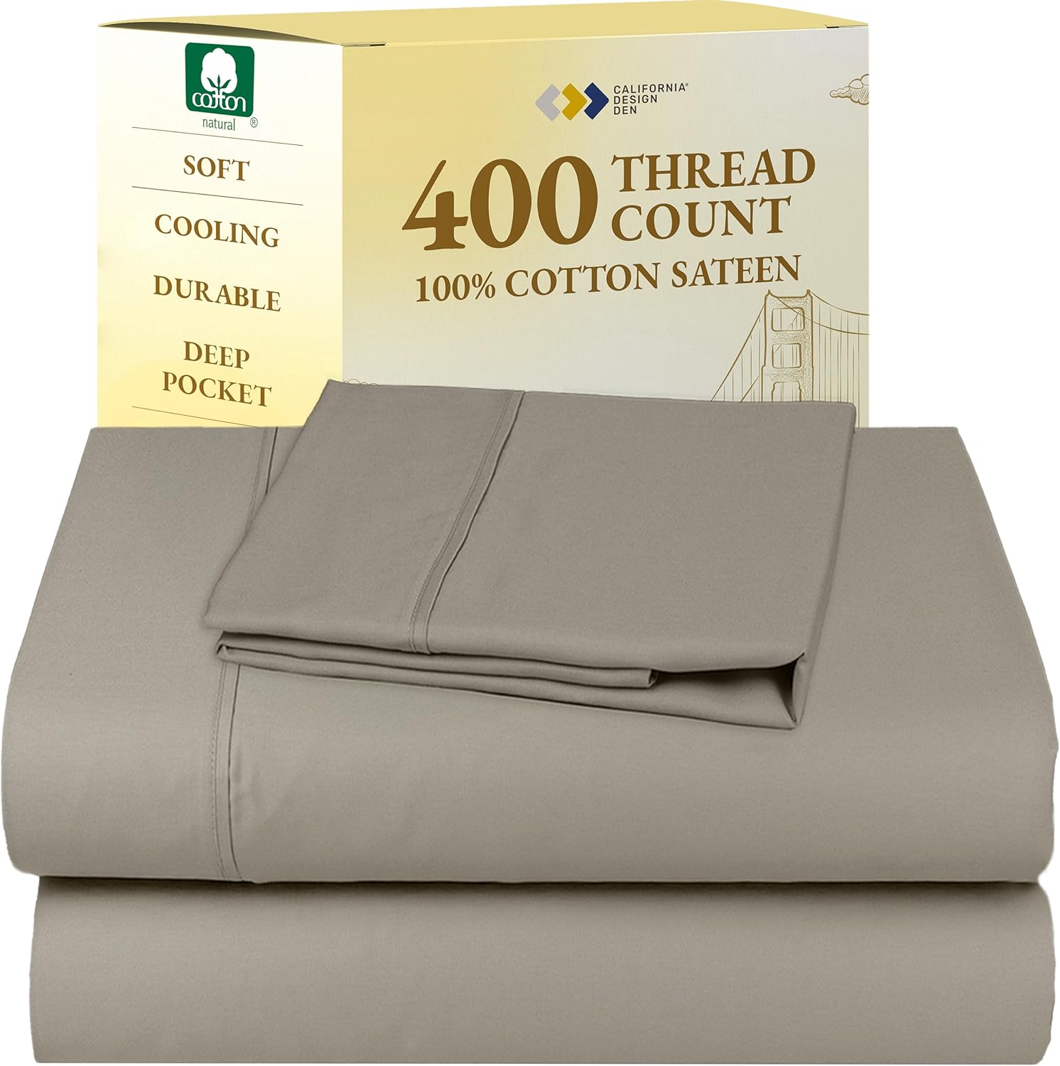 California Design Den King Size Sheets Set - Soft 400 Thread Count Sateen, Natural 100% Cotton Sheets King Size, Deep Pockets with All Around Elastic for a Snug Fit, Cool & Durable Bedding - White