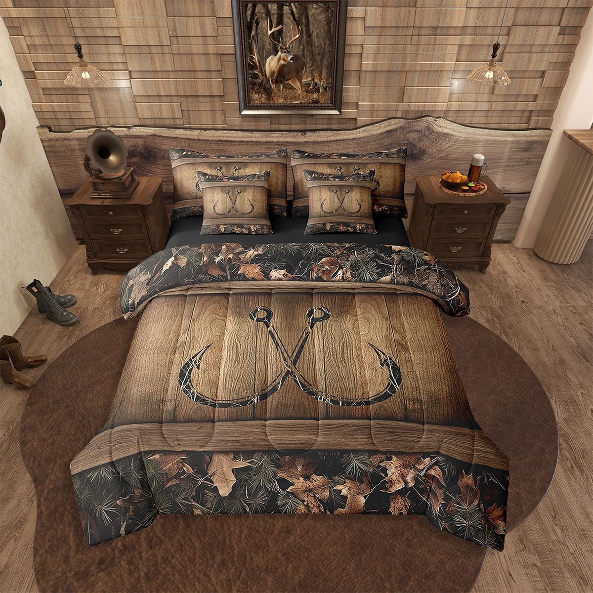 Erosebridal 7 Piece Camo Mallard Duck Comforter Set with Sheets for Kids Boys Men Rustic Farmhouse Cabin Bed in A Bag Queen,Hunting Woodland Duck Bedding Set Country Wood Board Animal Bed Set