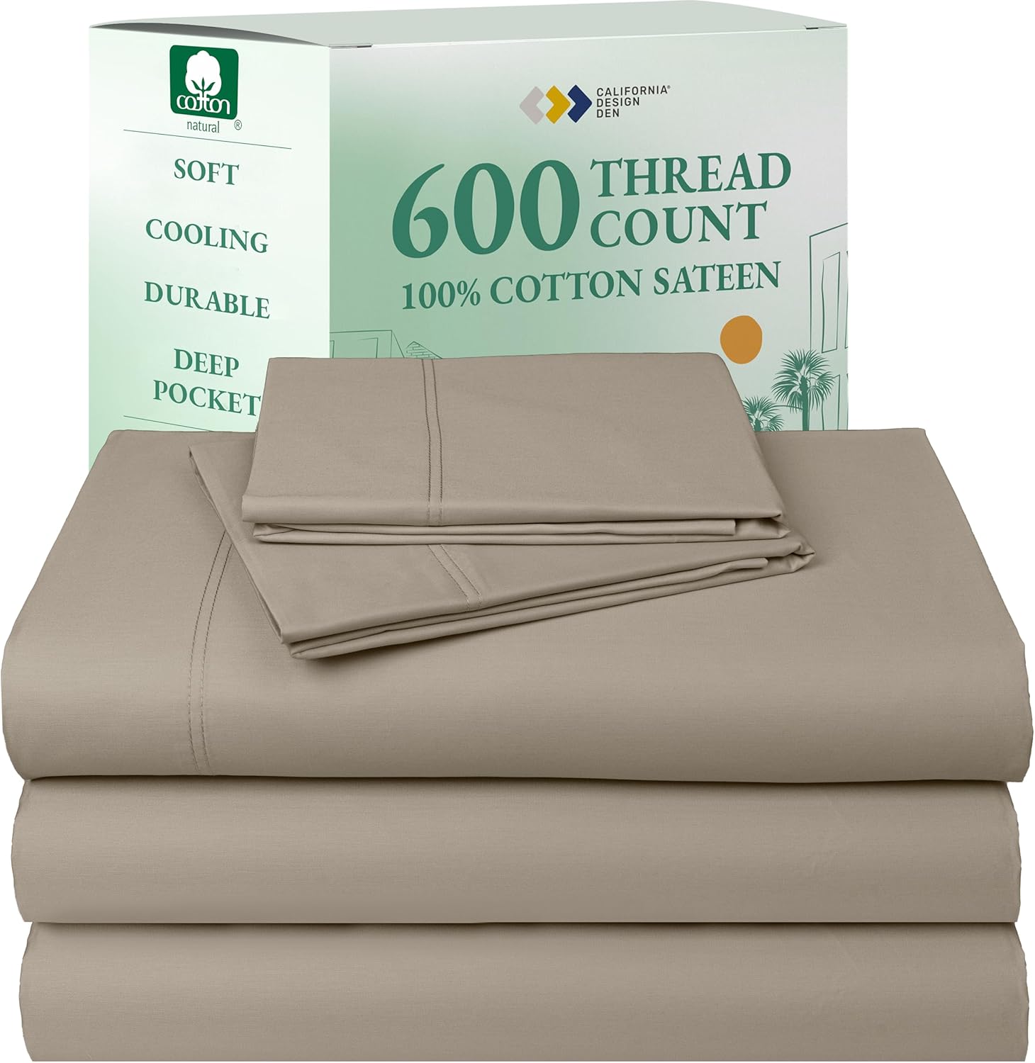 California Design Den Queen Sheet Set - Luxury 600 Thread Count Sateen, 100% Cotton Deep Pocket Queen Sheets with All Around Elastic, Snug Fit, Hotel Quality Bedding Set - White