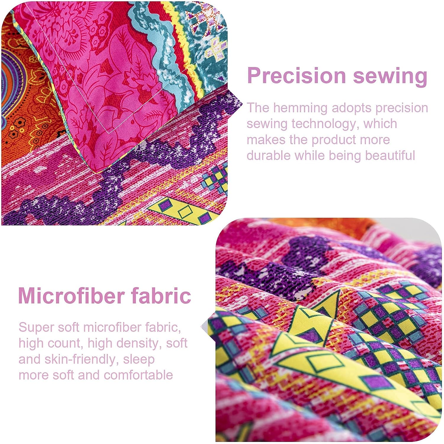 WONGS BEDDING Bohemian Comforter Set Queen, Ultra Soft Microfiber Reversible Boho Alternative Comforter Set - 3 Pieces (1 Solid Comforter + 2 Pillowcases), Bedding Duvet Set for Queen Bed