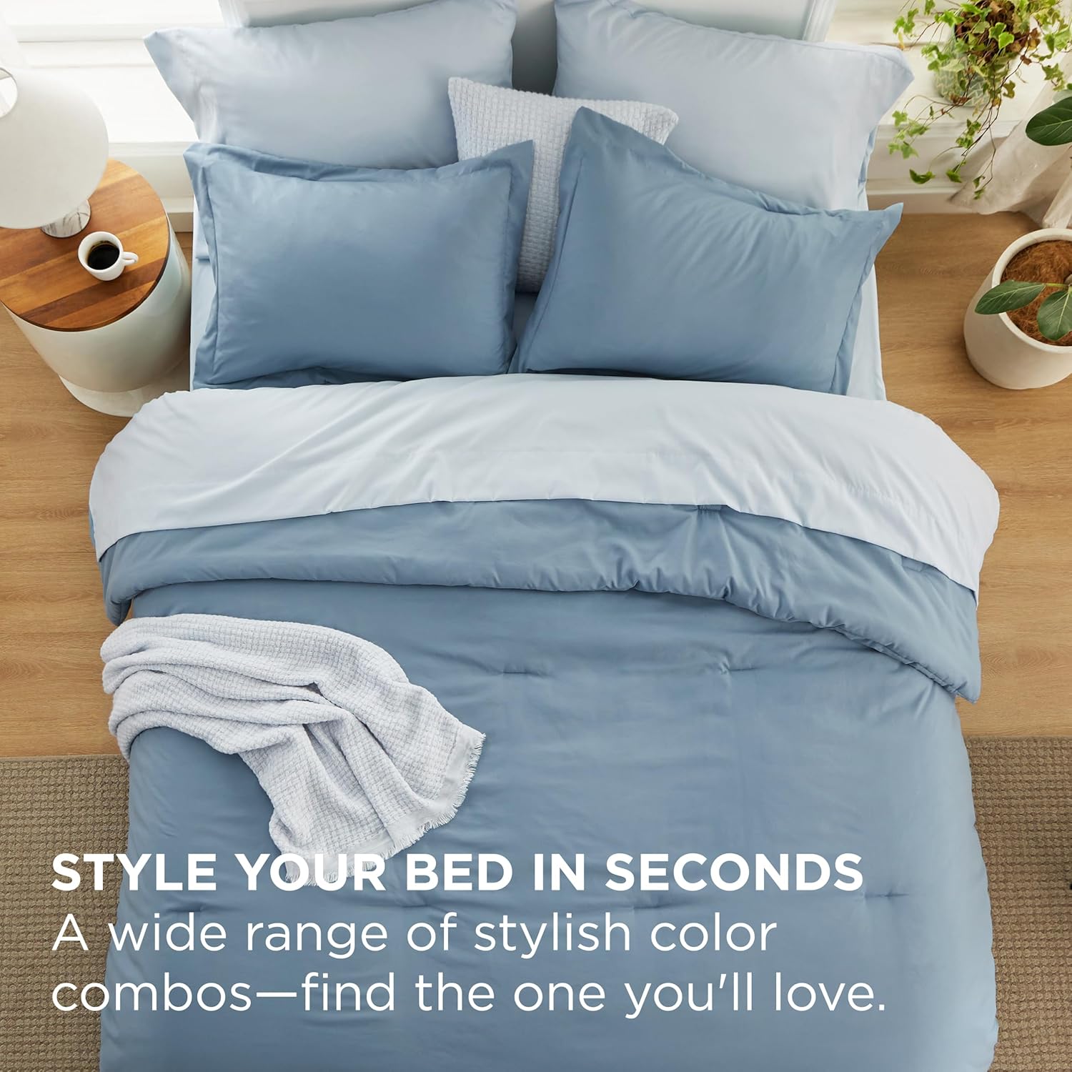 Bedsure Queen Comforter Set - 7 Pieces Grayish Blue Queen Bedding Set for All Seasons, Boho Contrasting Design Bed in a Bag with Comforter, Sheets, Pillowcases & Shams