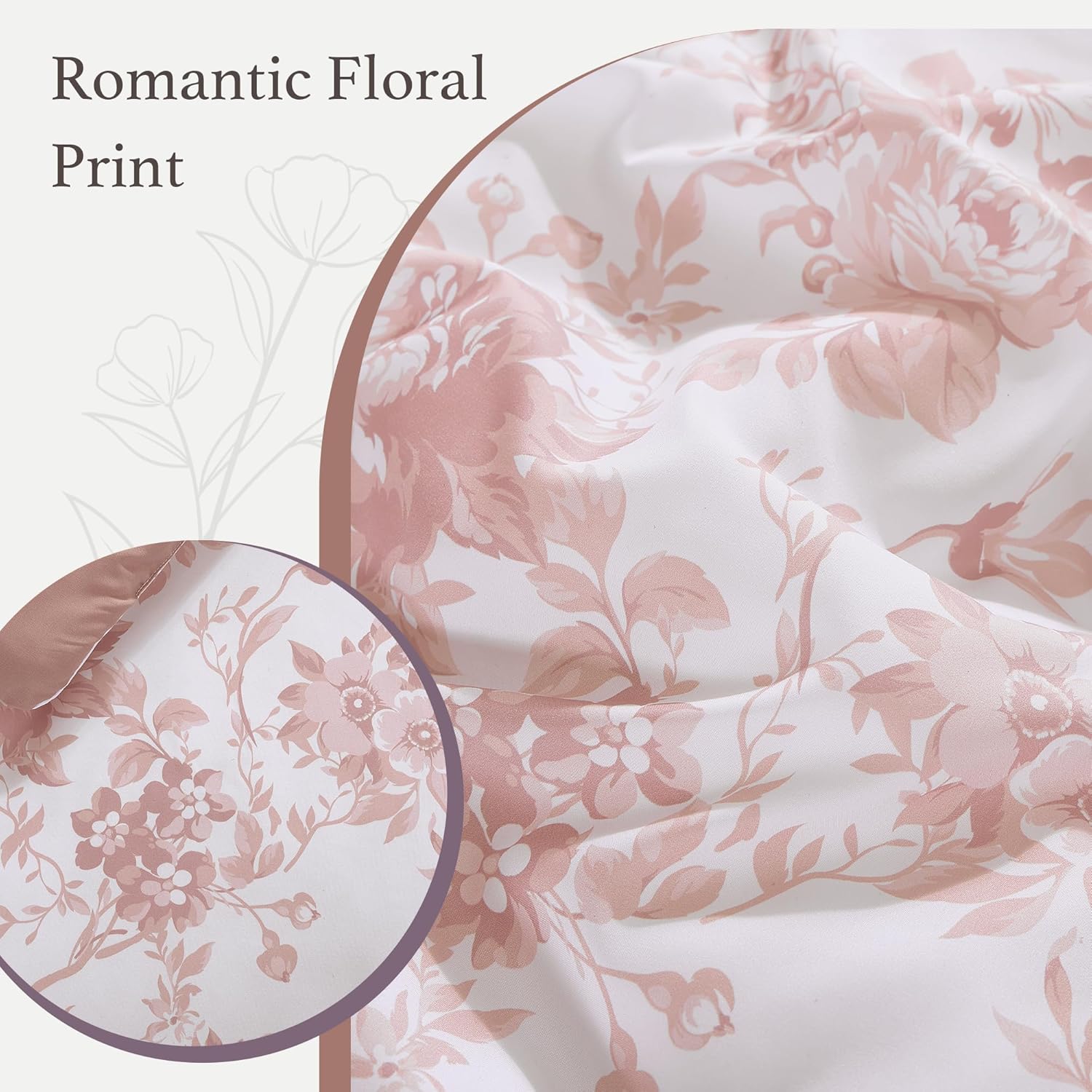 Queen Comforter Set -7 Pieces Pink Floral Comforter Set for All Seasons, Bed in a Bag Queen with Botanical Flowers Comforter, Sheets, Pillowcases & Shams