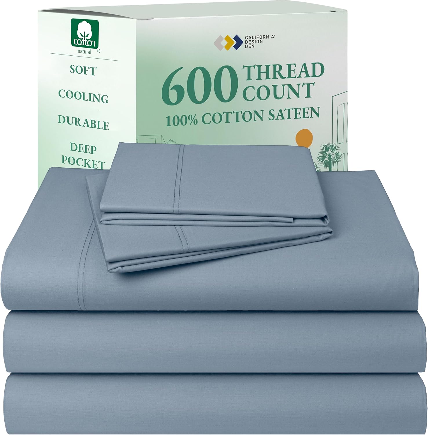 California Design Den Queen Sheet Set - Luxury 600 Thread Count Sateen, 100% Cotton Deep Pocket Queen Sheets with All Around Elastic, Snug Fit, Hotel Quality Bedding Set - White