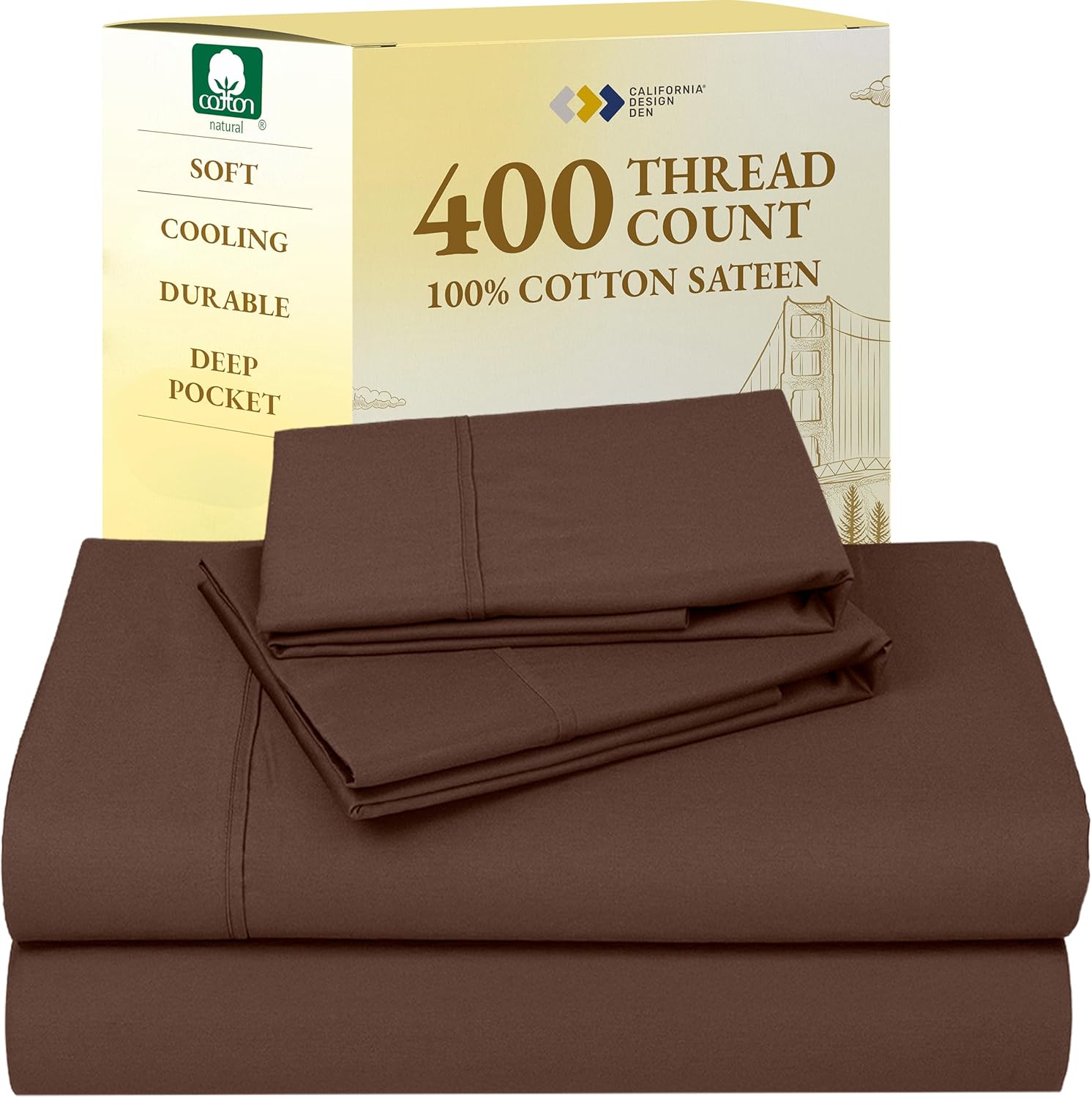 California Design Den King Size Sheets Set - Soft 400 Thread Count Sateen, Natural 100% Cotton Sheets King Size, Deep Pockets with All Around Elastic for a Snug Fit, Cool & Durable Bedding - White