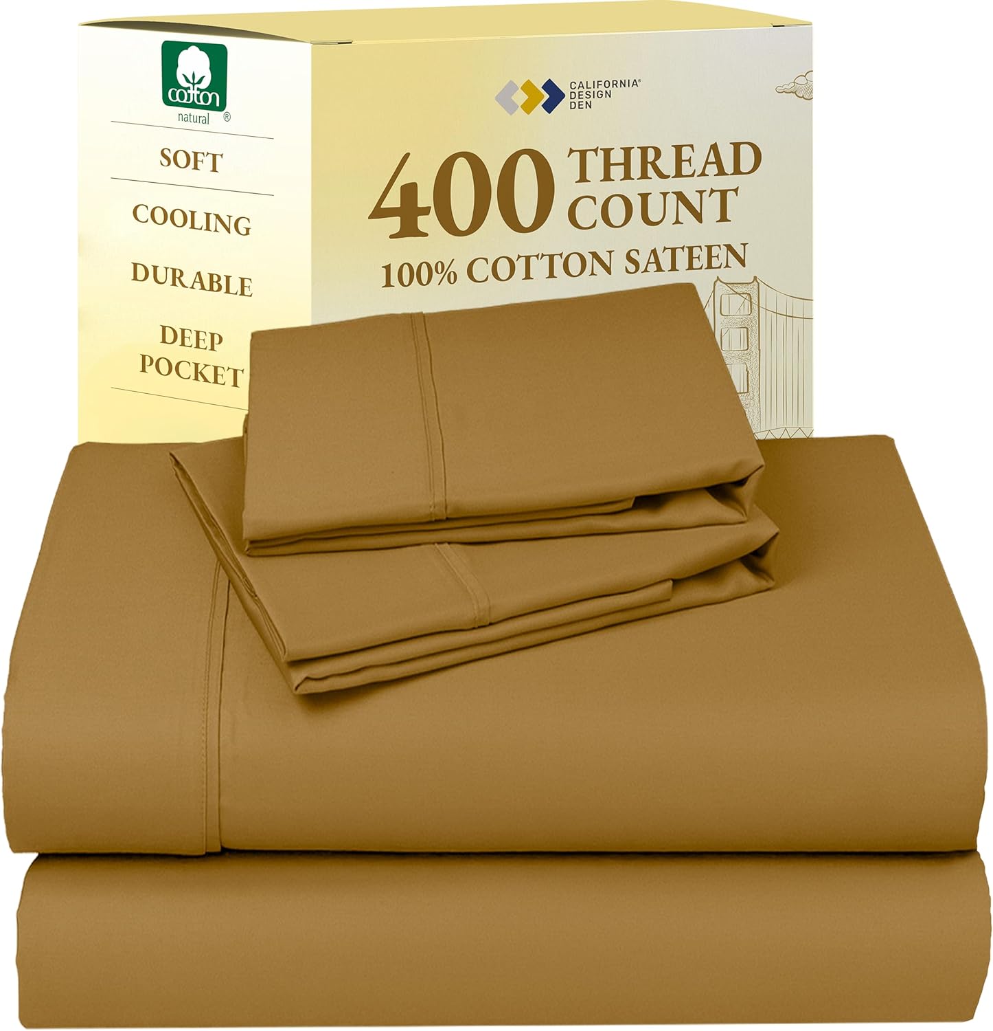 California Design Den King Size Sheets Set - Soft 400 Thread Count Sateen, Natural 100% Cotton Sheets King Size, Deep Pockets with All Around Elastic for a Snug Fit, Cool & Durable Bedding - White