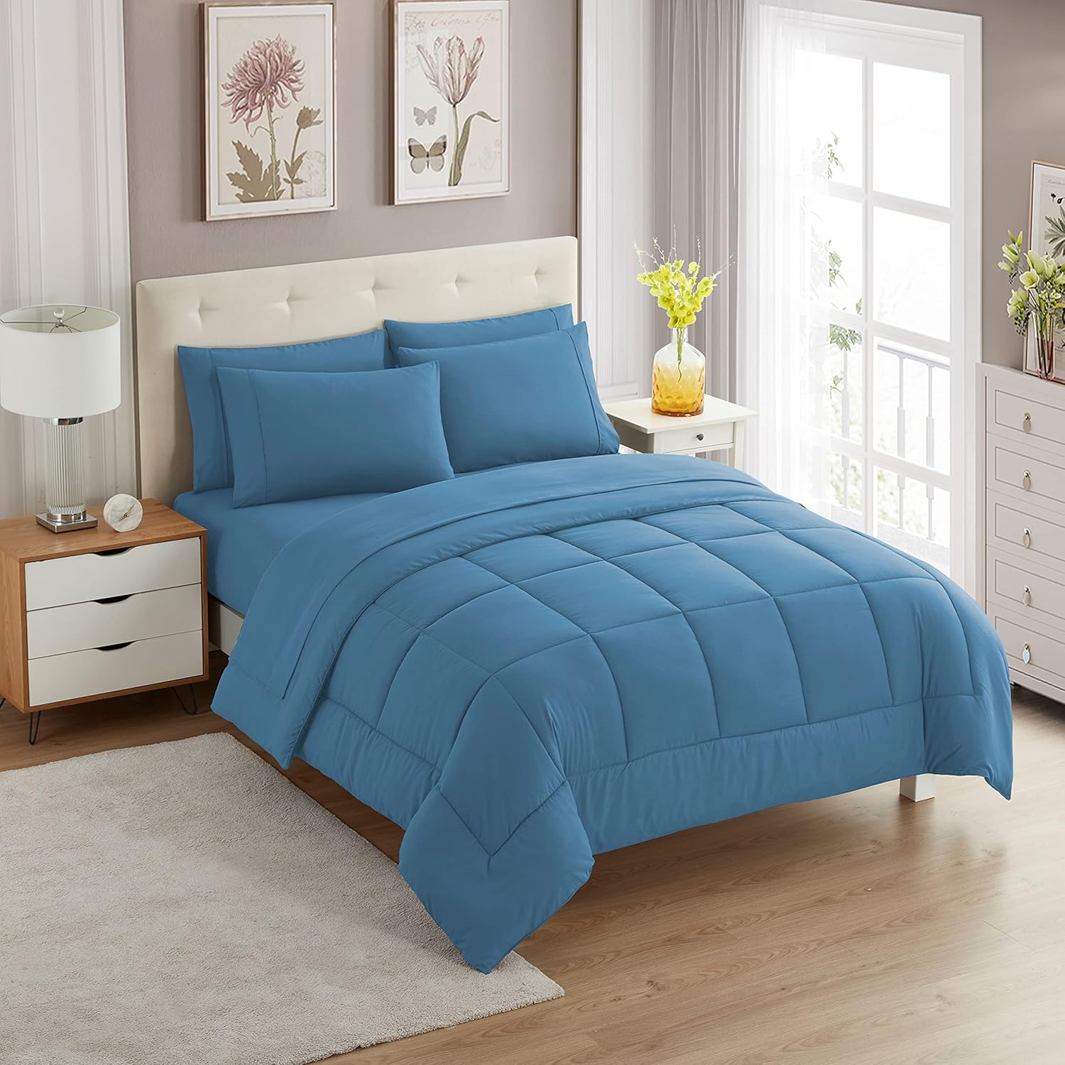 Sweet Home Collection 5 Piece Comforter Set Bag Solid Color All Season Soft Down Alternative Blanket & Luxurious Microfiber Bed Sheets, Gray, Twin