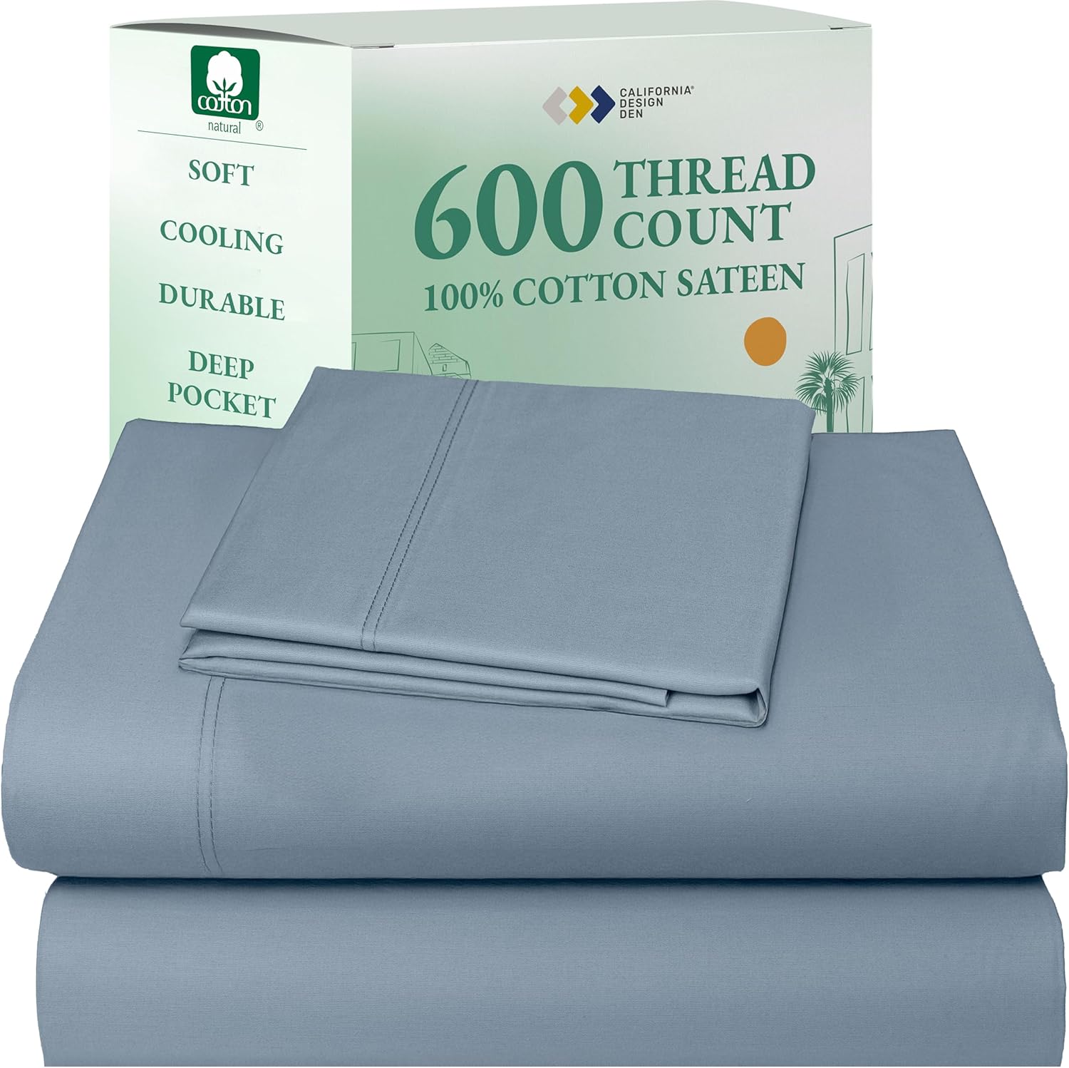 California Design Den Queen Sheet Set - Luxury 600 Thread Count Sateen, 100% Cotton Deep Pocket Queen Sheets with All Around Elastic, Snug Fit, Hotel Quality Bedding Set - White