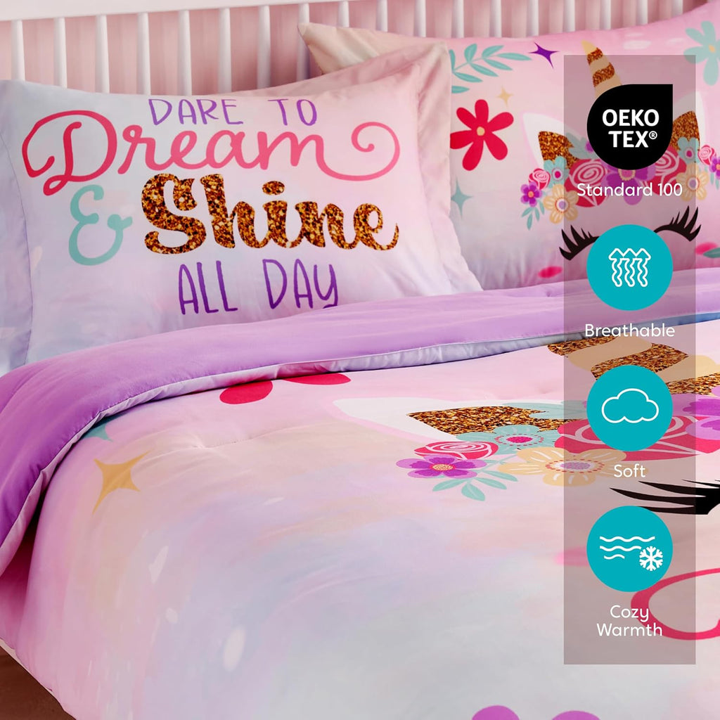 Joiedomi Kid Twin Comforter Set 5 Piece Unicorn Bedding Set for Boys Girls Super Soft Microfiber Bed in a Bag with Comforter Sheets Pillowcase Sham