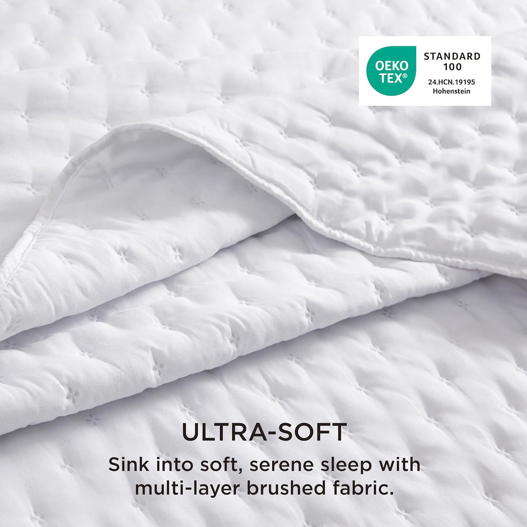 Bedsure Quilts Queen Size - Ultra Soft Quilt Bedding, White Bedspread Queen Size for Modern Bedroom, Lightweight All-Season Comforter, 90x96 Inch