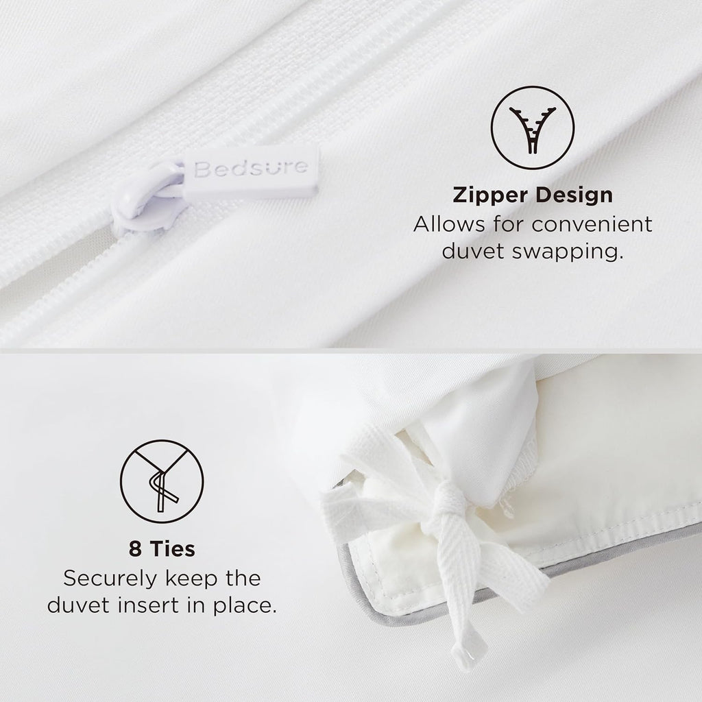 Bedsure Silky Cooling Duvet Cover Queen Size - 100% Rayon Derived from Bamboo Comforter Cover Set for Hot Sleepers, Breathable & Moisture-Wicking Bedding Set, White