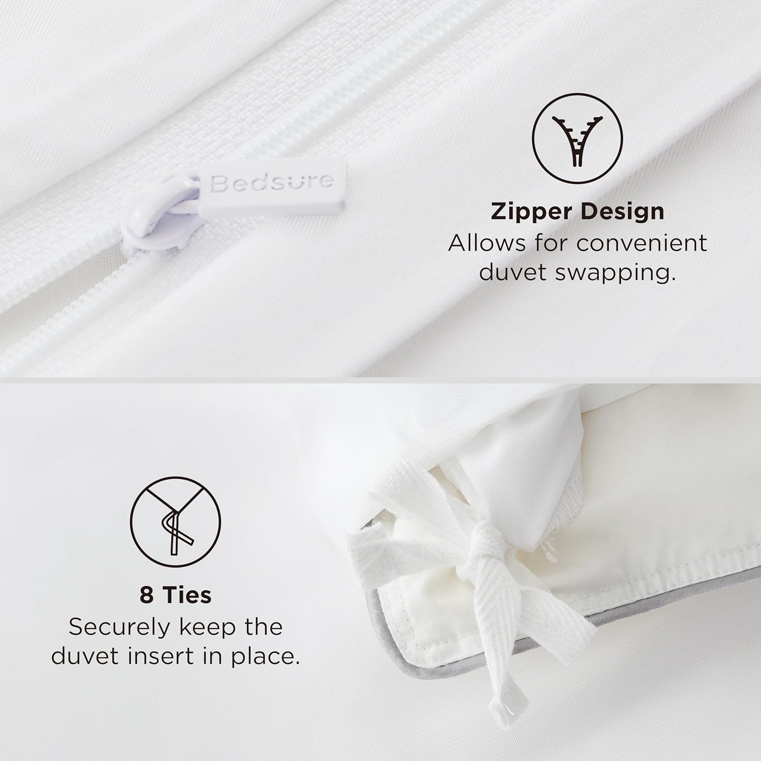 Bedsure Silky Cooling Duvet Cover Queen Size - 100% Rayon Derived from Bamboo Comforter Cover Set for Hot Sleepers, Breathable & Moisture-Wicking Bedding Set, White