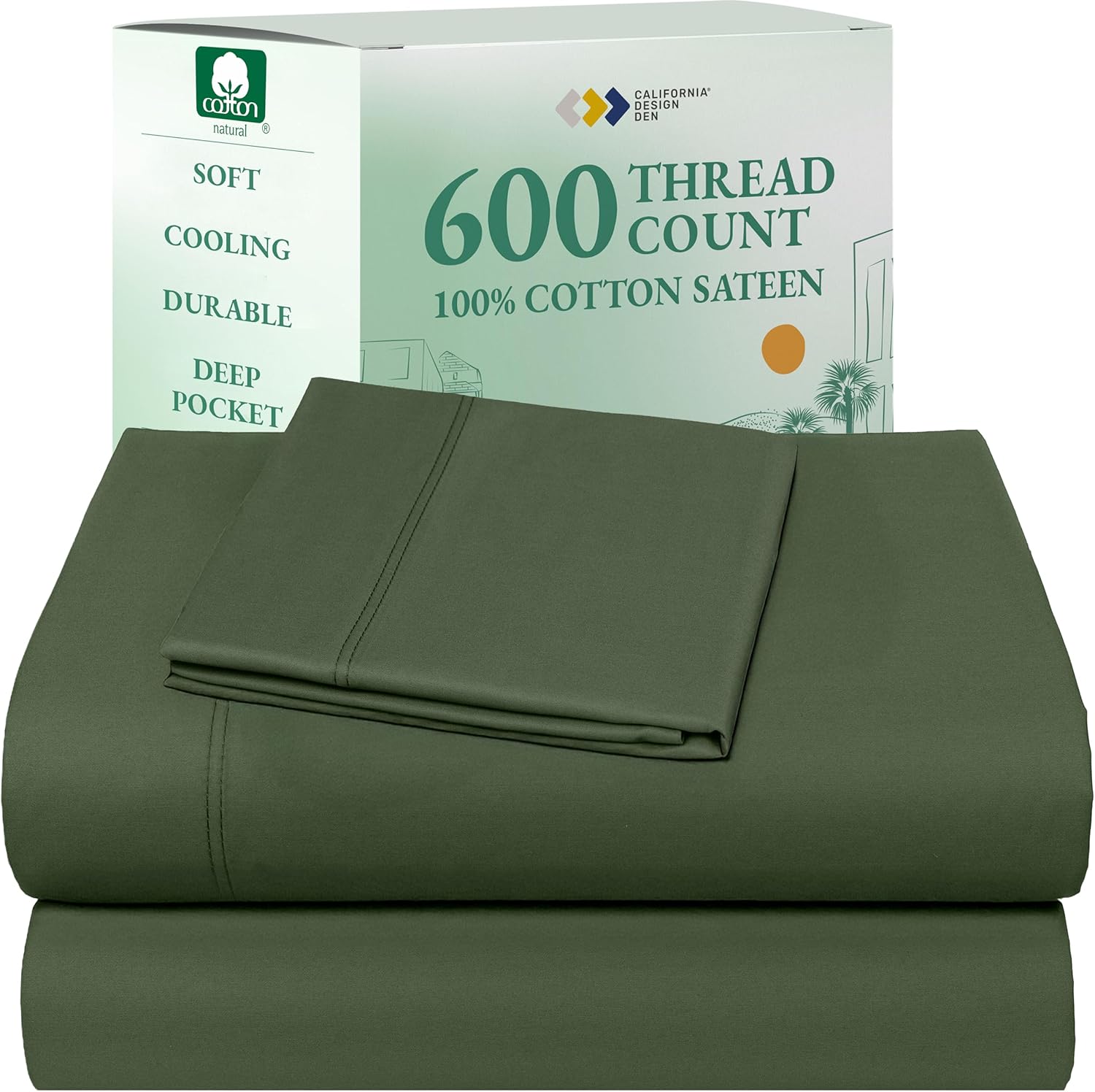 California Design Den Queen Sheet Set - Luxury 600 Thread Count Sateen, 100% Cotton Deep Pocket Queen Sheets with All Around Elastic, Snug Fit, Hotel Quality Bedding Set - White