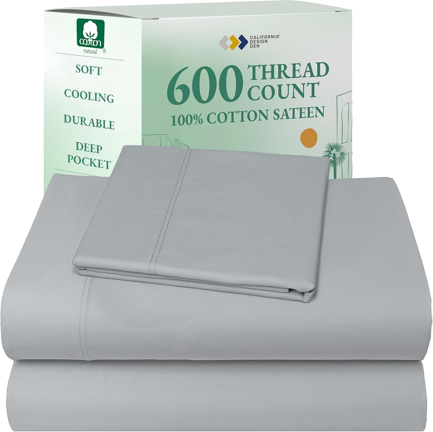 California Design Den Queen Sheet Set - Luxury 600 Thread Count Sateen, 100% Cotton Deep Pocket Queen Sheets with All Around Elastic, Snug Fit, Hotel Quality Bedding Set - White