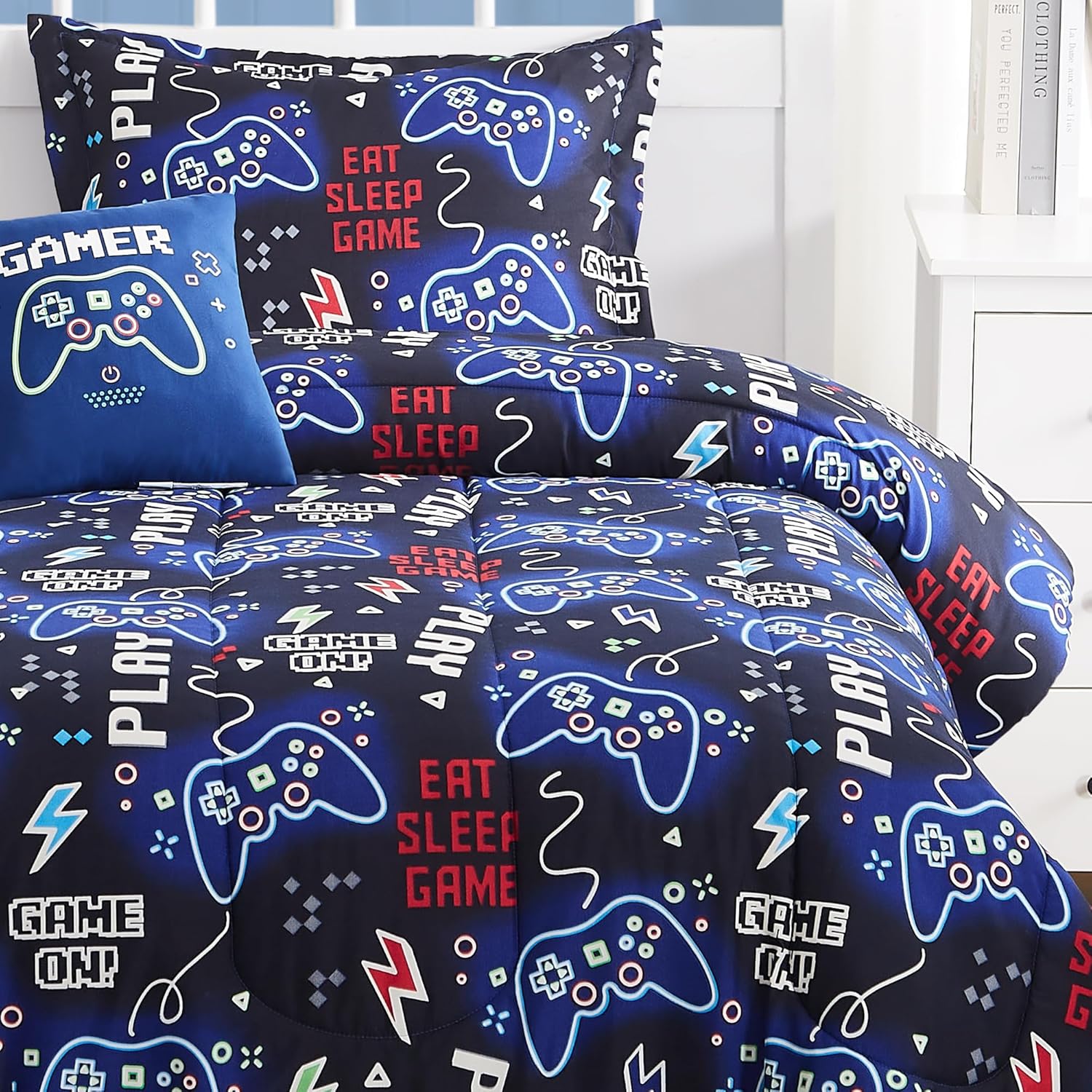 Kids Comforter Set Twin Size for Boys, Glow in The Dark Gamer Bedding Set 1 Comforter, 1 Decor Pillow, 1 Pillow Sham, Twin XL Comforter Set Dorm Bedding