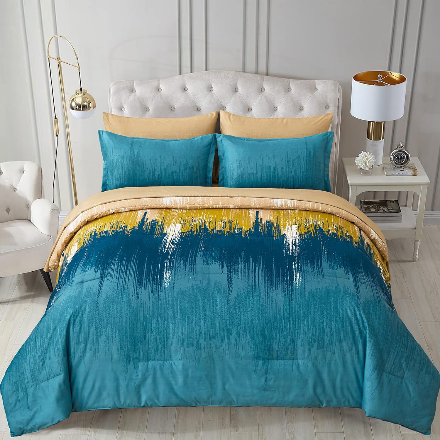 WONGS BEDDING Comforter Set King, Thanksgiving Burnt Orange 7 Pieces Bed in a Bag Abstract Gradient Soft Microfiber Fall Terracotta Bedding Set with Flat Sheet, Fitted Sheet, Pillow Shams, Pillowcases