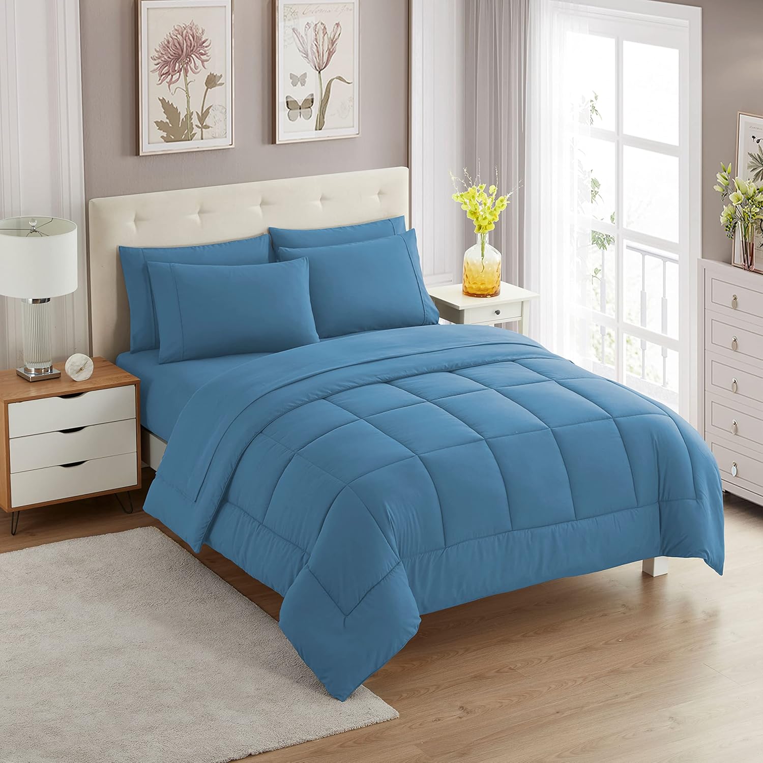 Sweet Home Collection 5 Piece Comforter Set Bag Solid Color All Season Soft Down Alternative Blanket & Luxurious Microfiber Bed Sheets, Gray, Twin