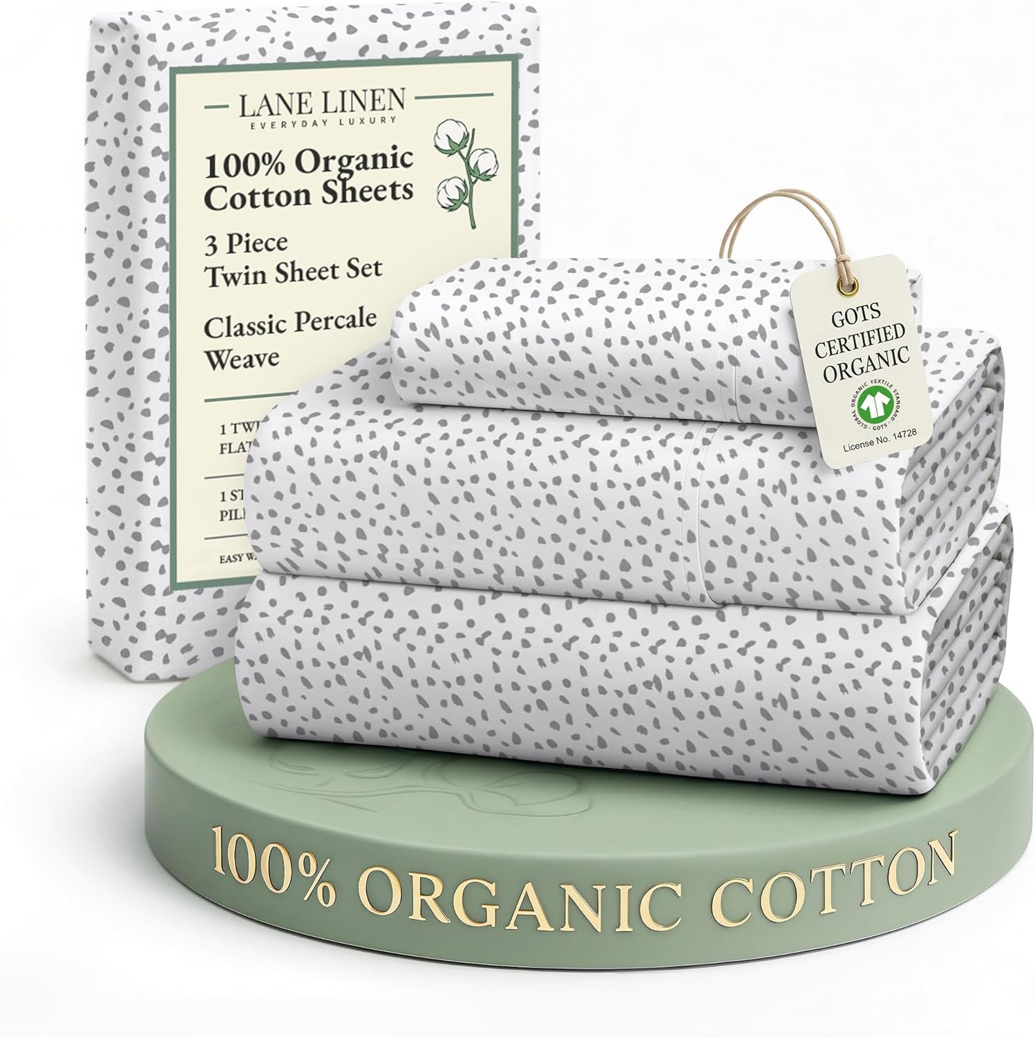 LANE LINEN 100% Organic Cotton King Size Sheets Set, Soft & Comfy All Season Breathable Sheets King Size, Percale Weave Fully Elasticized Eco Friendly Naturally Cooling King White Bed Sheets