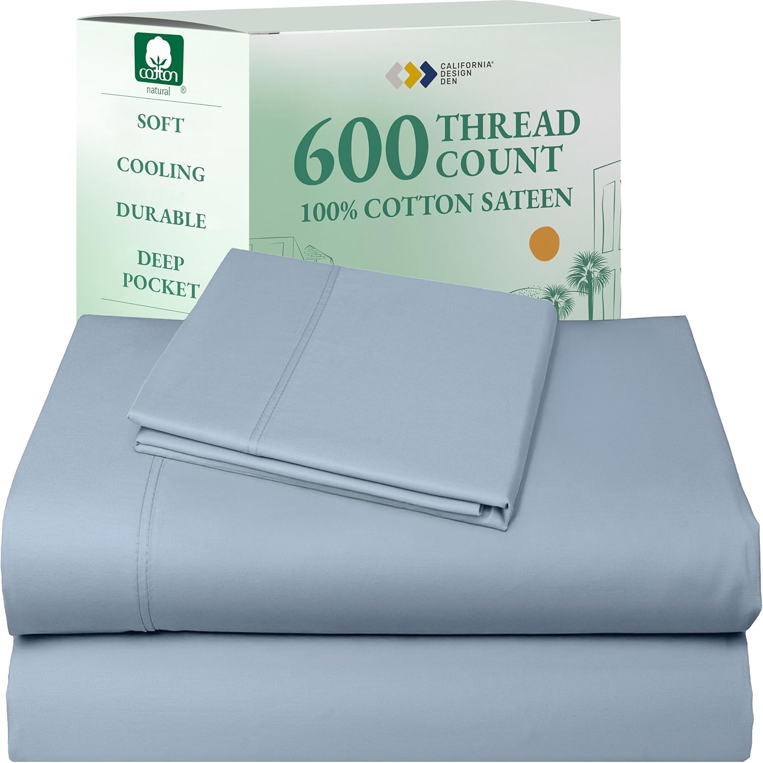 California Design Den Queen Sheet Set - Luxury 600 Thread Count Sateen, 100% Cotton Deep Pocket Queen Sheets with All Around Elastic, Snug Fit, Hotel Quality Bedding Set - White